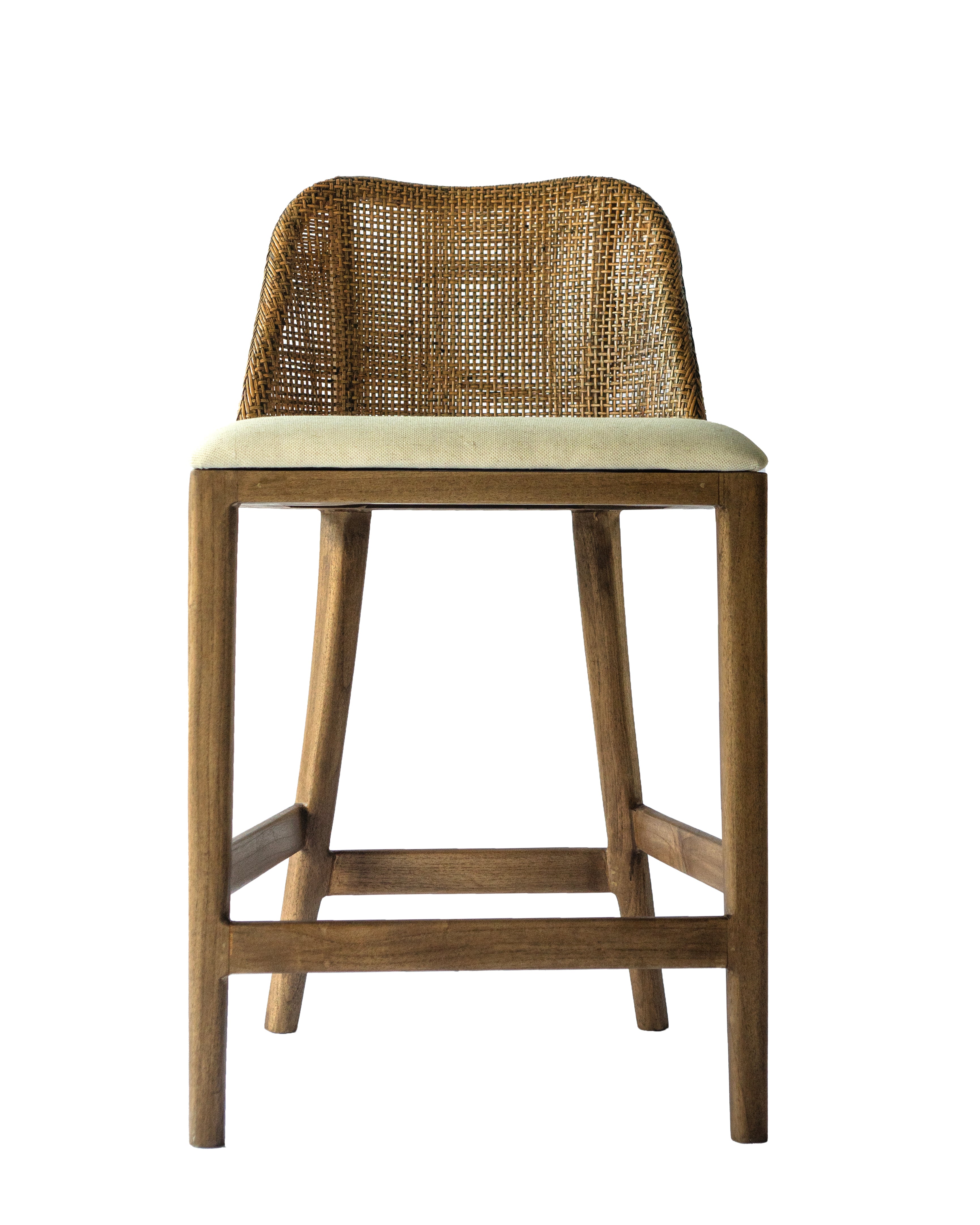 CR Tampa Timber Framed Rattan Back Fabric Seat Counter Stool
