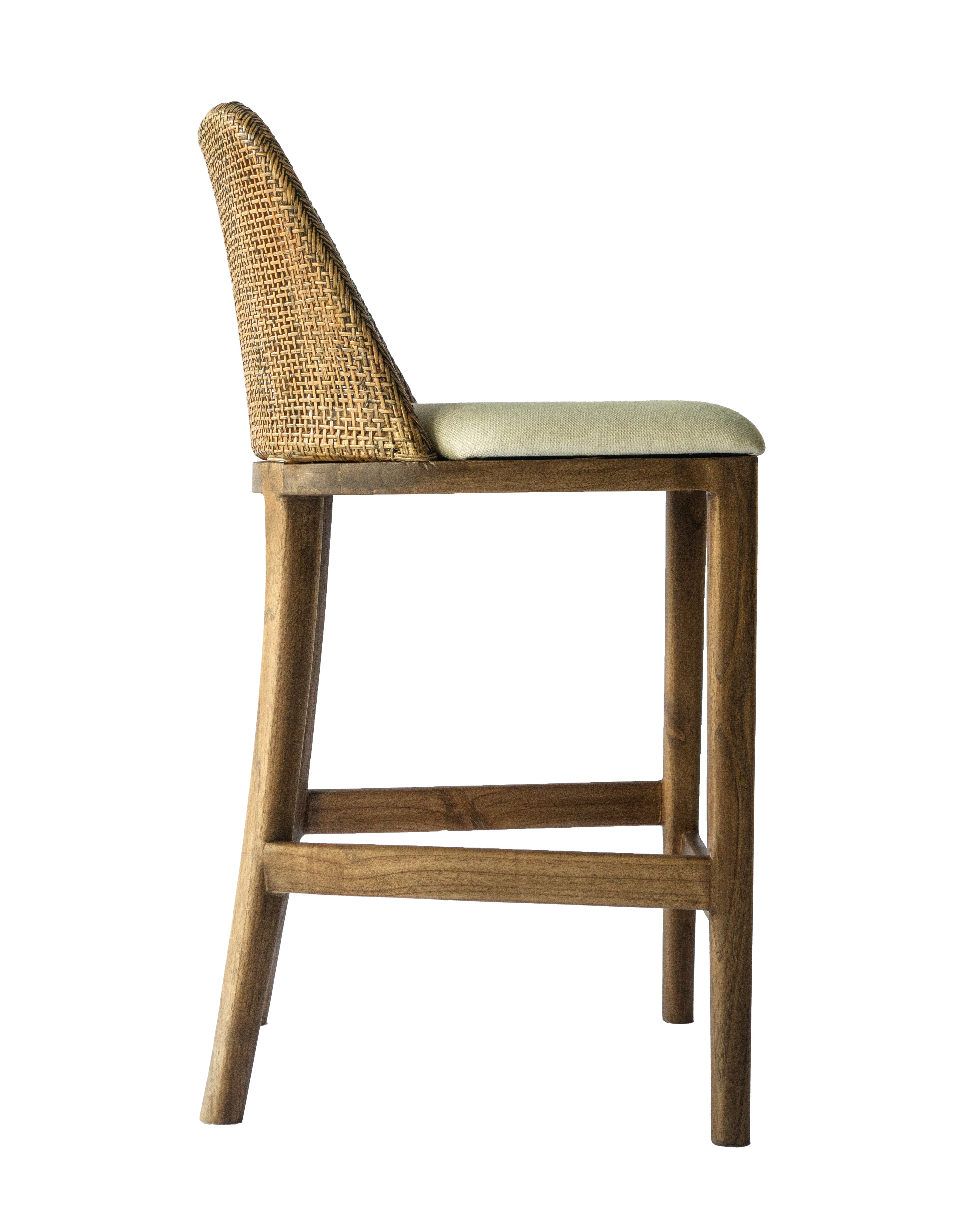 CR Tampa Timber Framed Rattan Back Fabric Seat Counter Stool