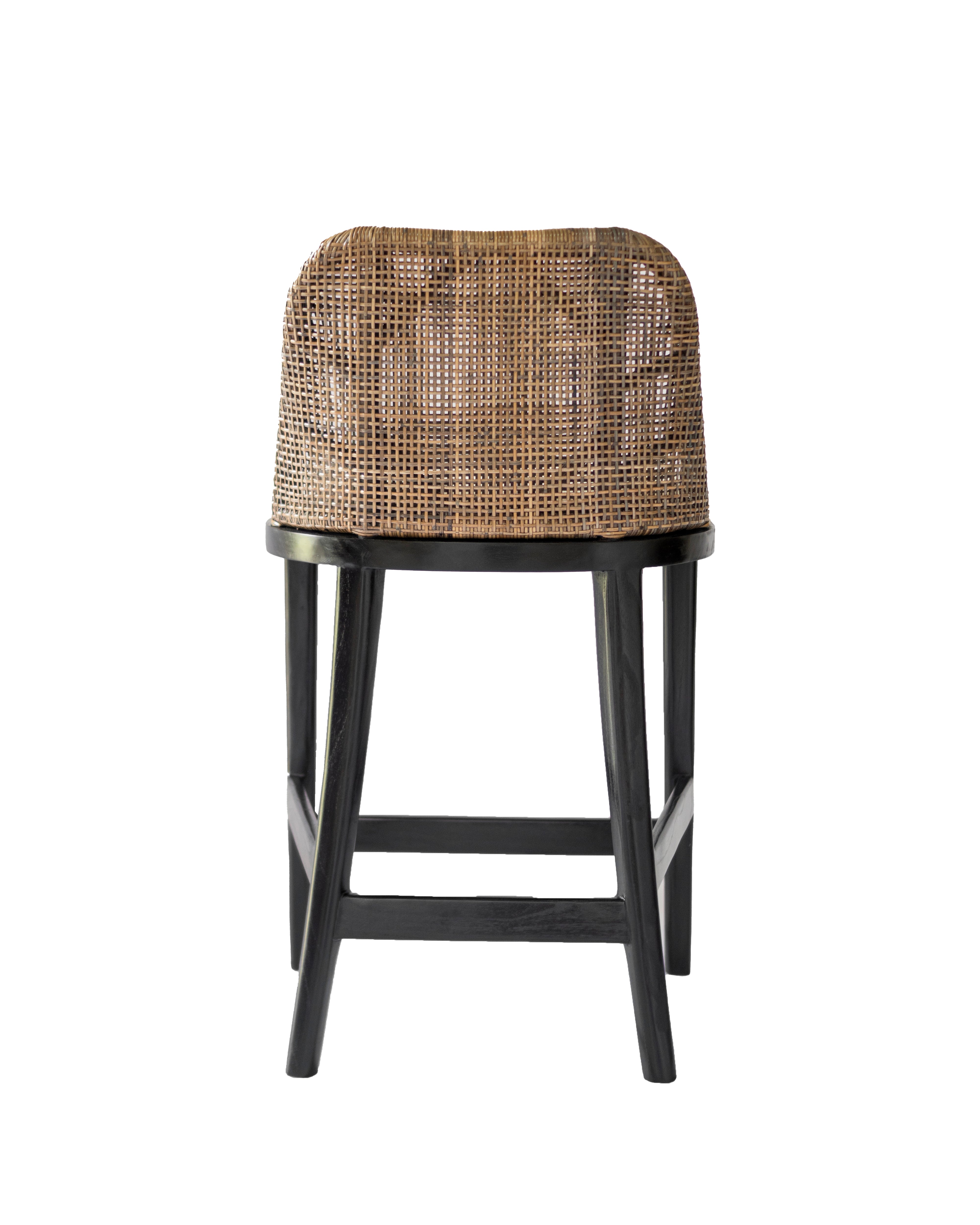 CR Tampa Timber Framed Rattan Back Fabric Seat Counter Stool