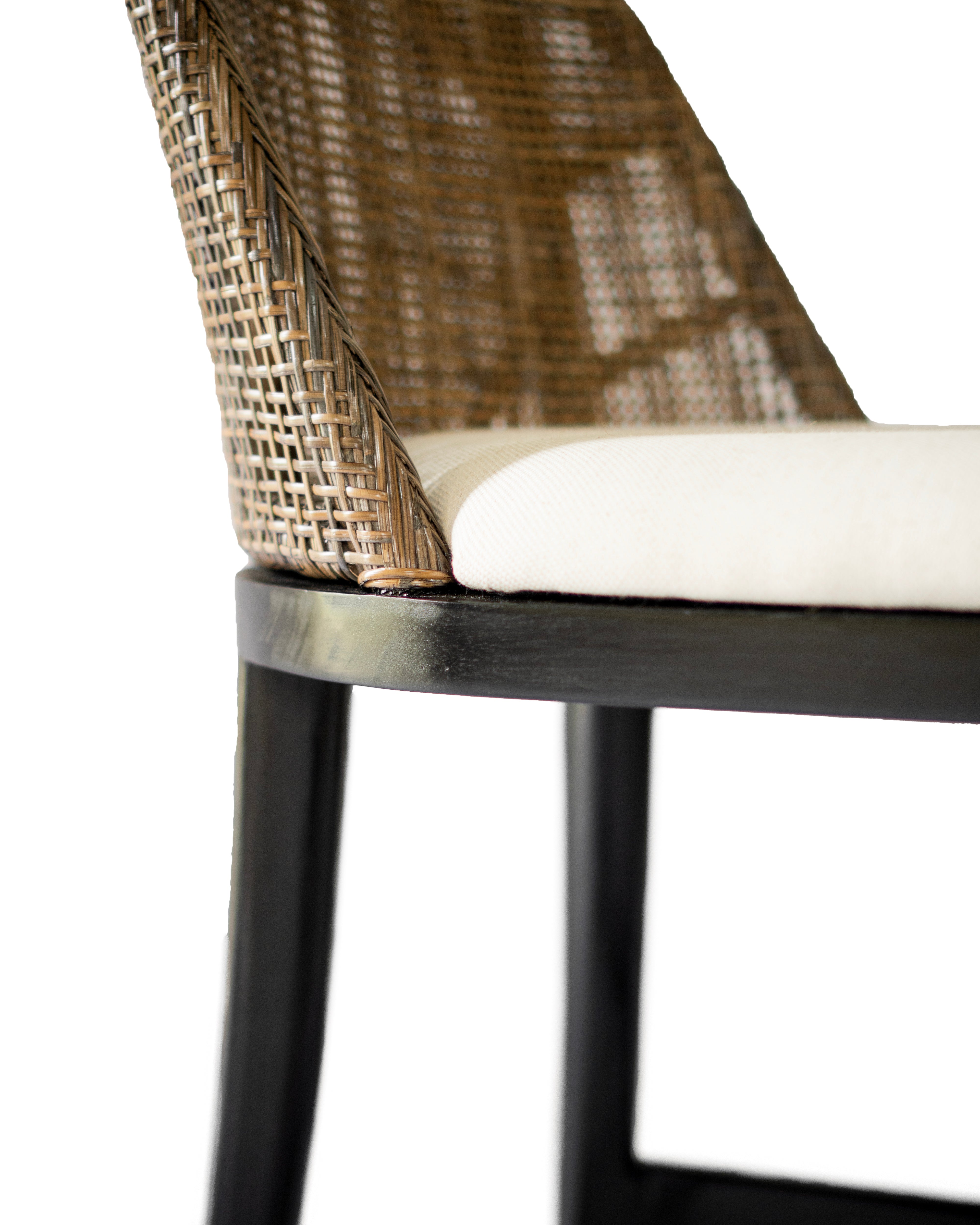 CR Tampa Timber Framed Rattan Back Fabric Seat Counter Stool