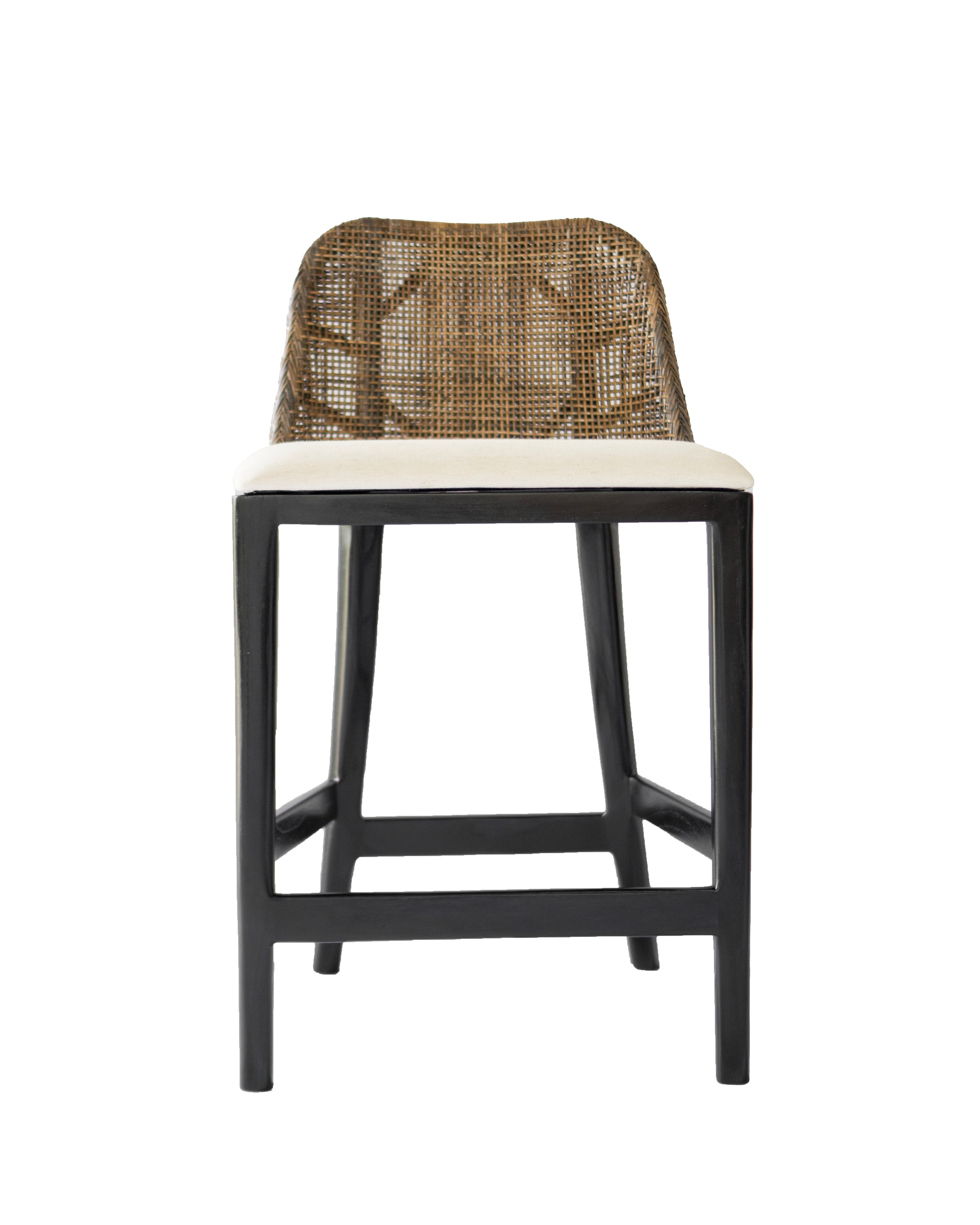 CR Tampa Timber Framed Rattan Back Fabric Seat Counter Stool