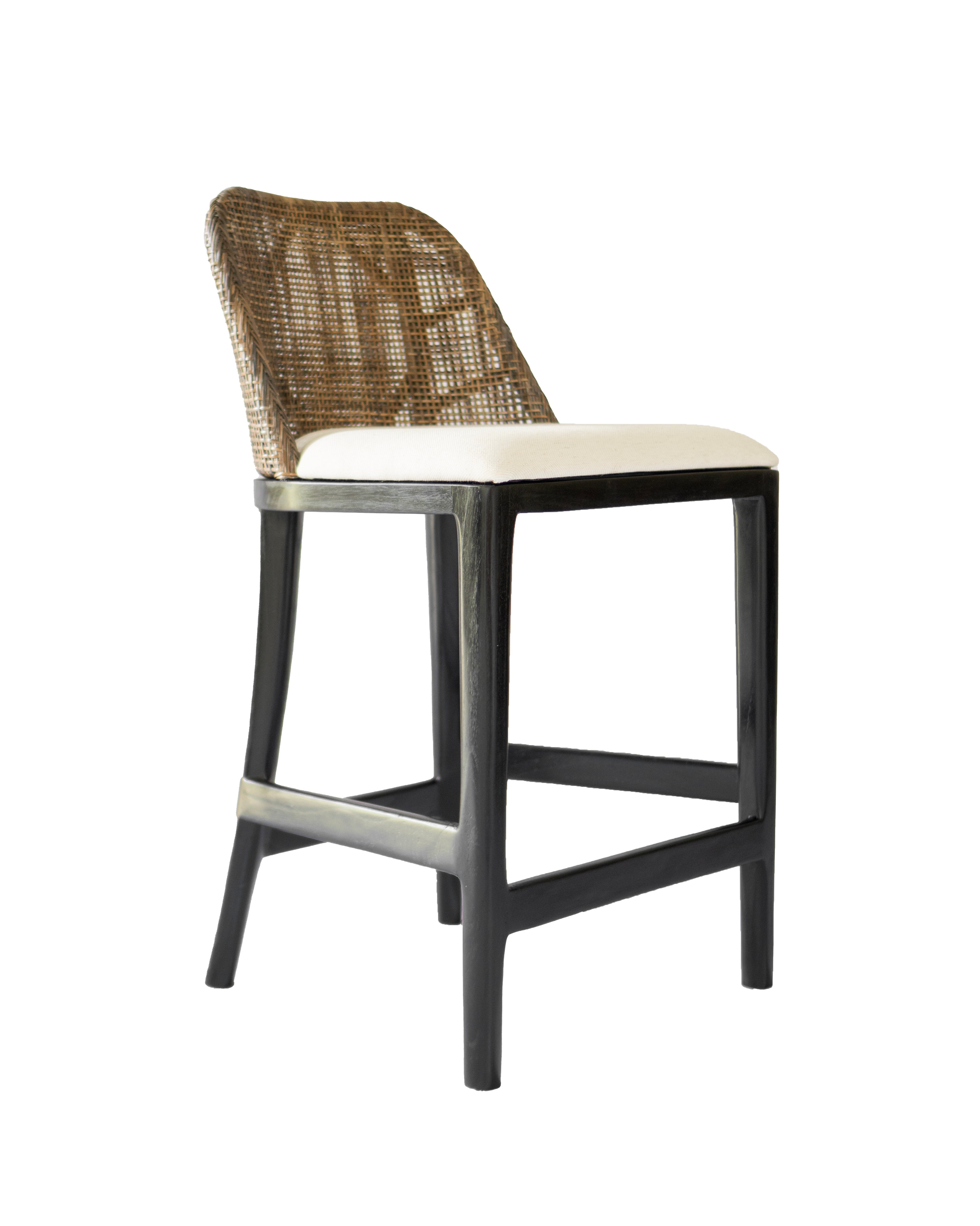 CR Tampa Timber Framed Rattan Back Fabric Seat Counter Stool