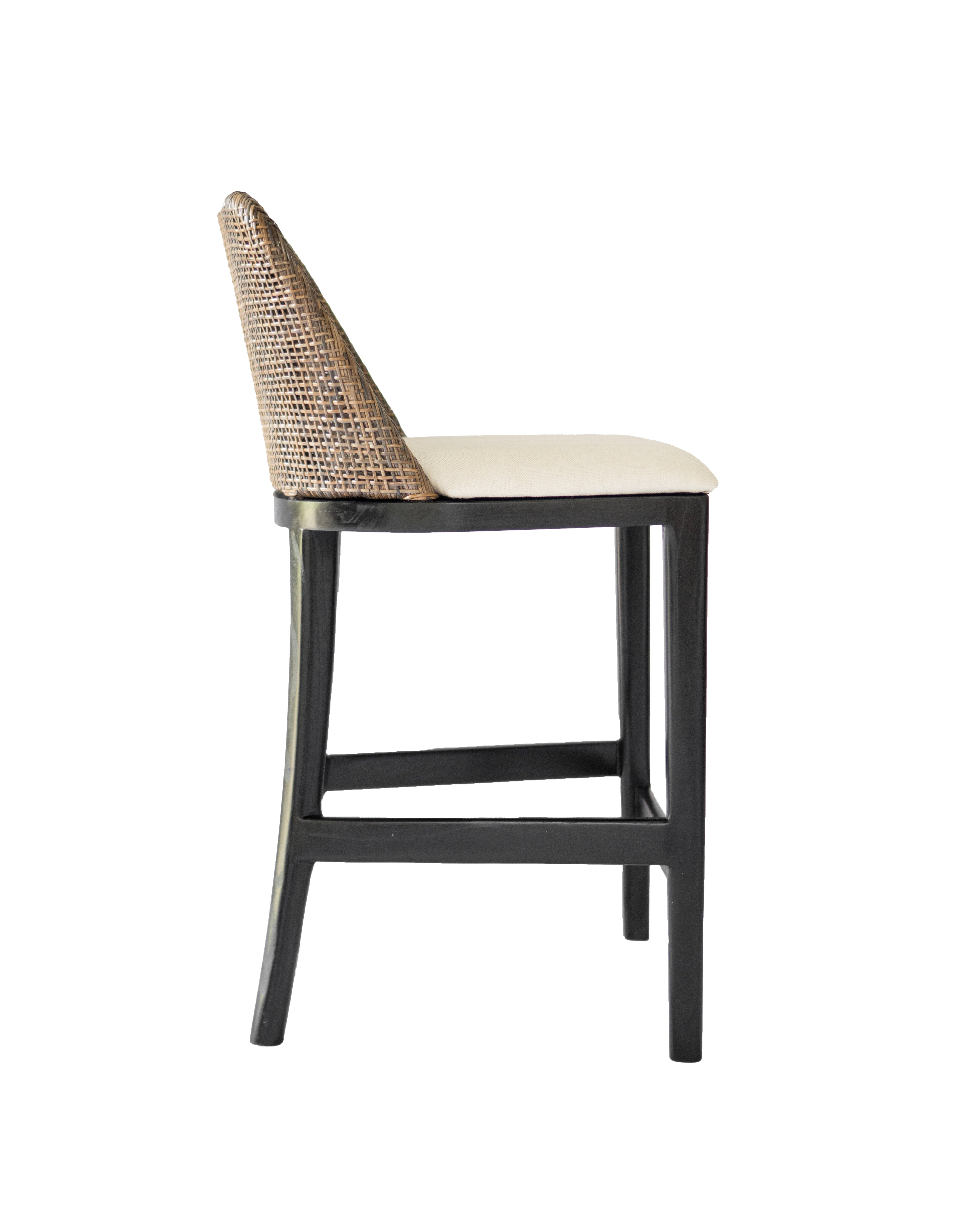 CR Tampa Timber Framed Rattan Back Fabric Seat Counter Stool