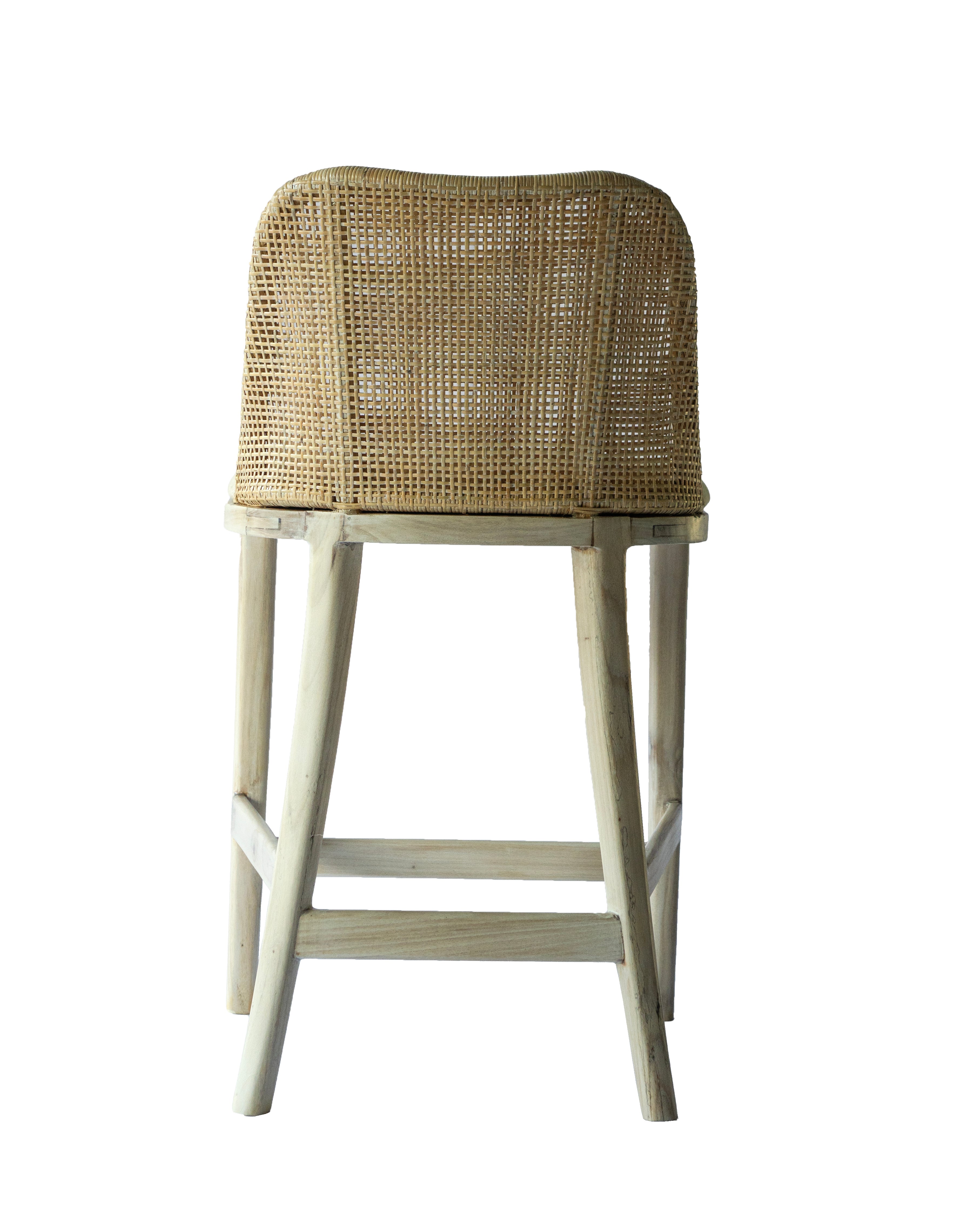 CR Tampa Timber Framed Rattan Back Fabric Seat Counter Stool