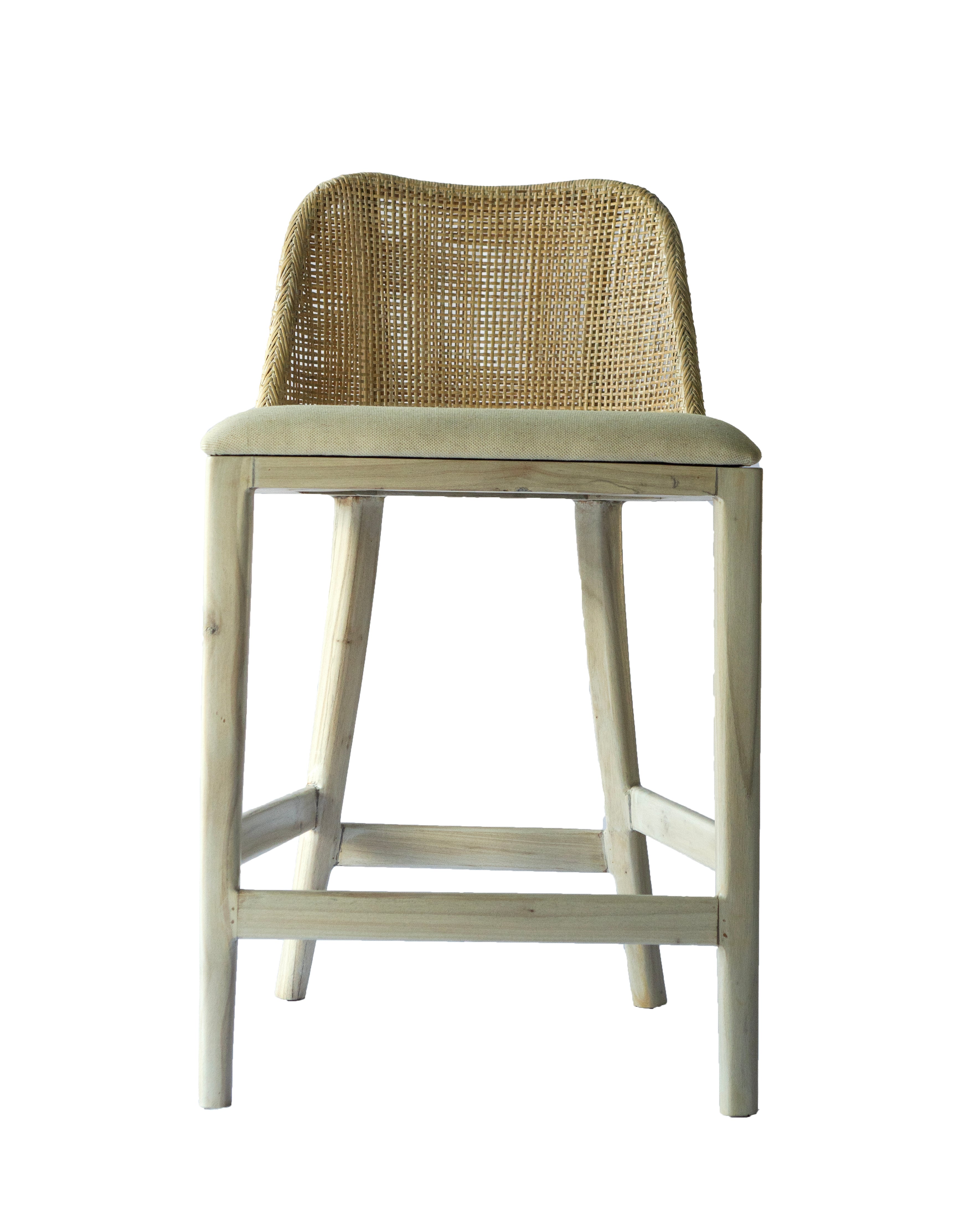 CR Tampa Timber Framed Rattan Back Fabric Seat Counter Stool