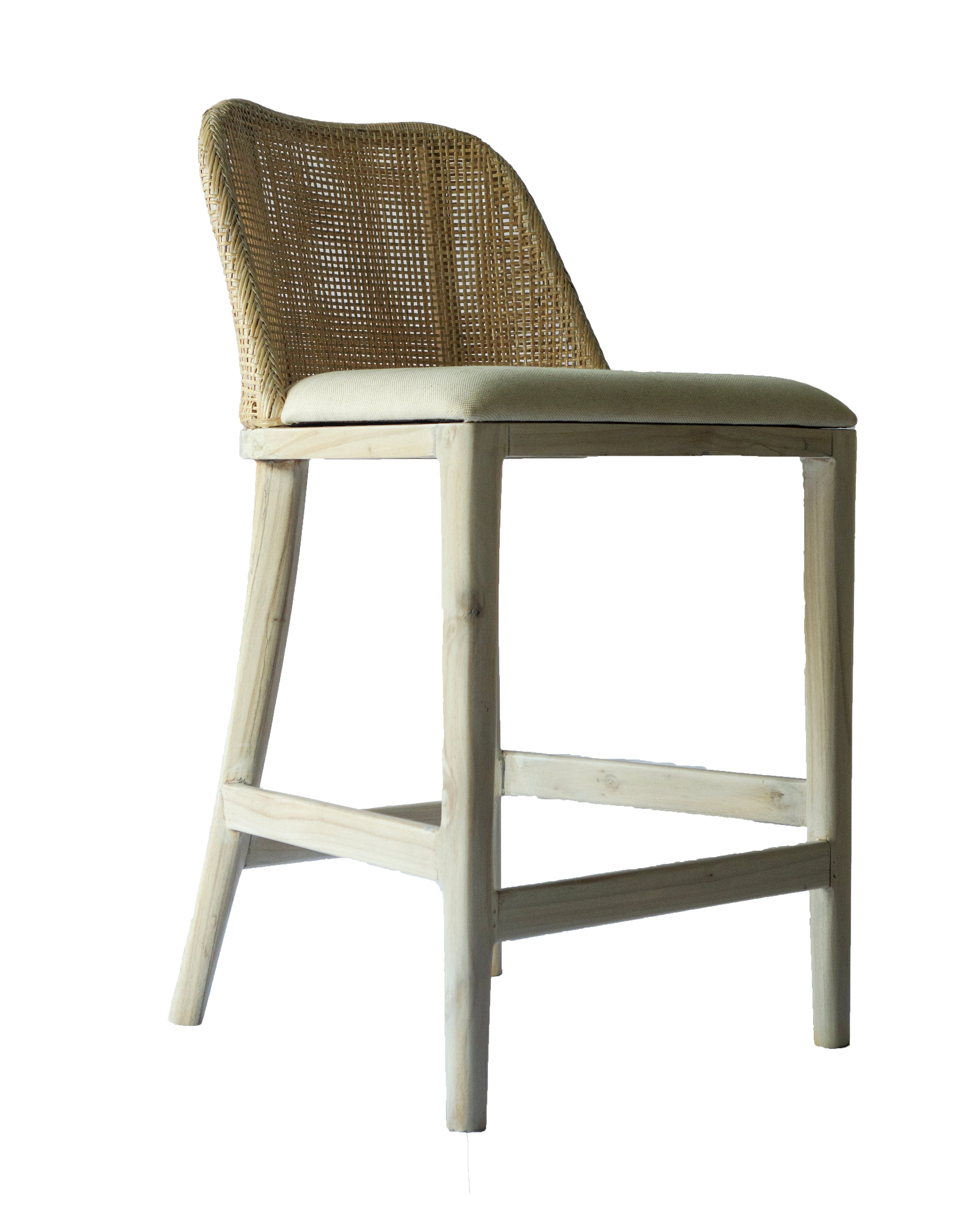 CR Tampa Timber Framed Rattan Back Fabric Seat Counter Stool