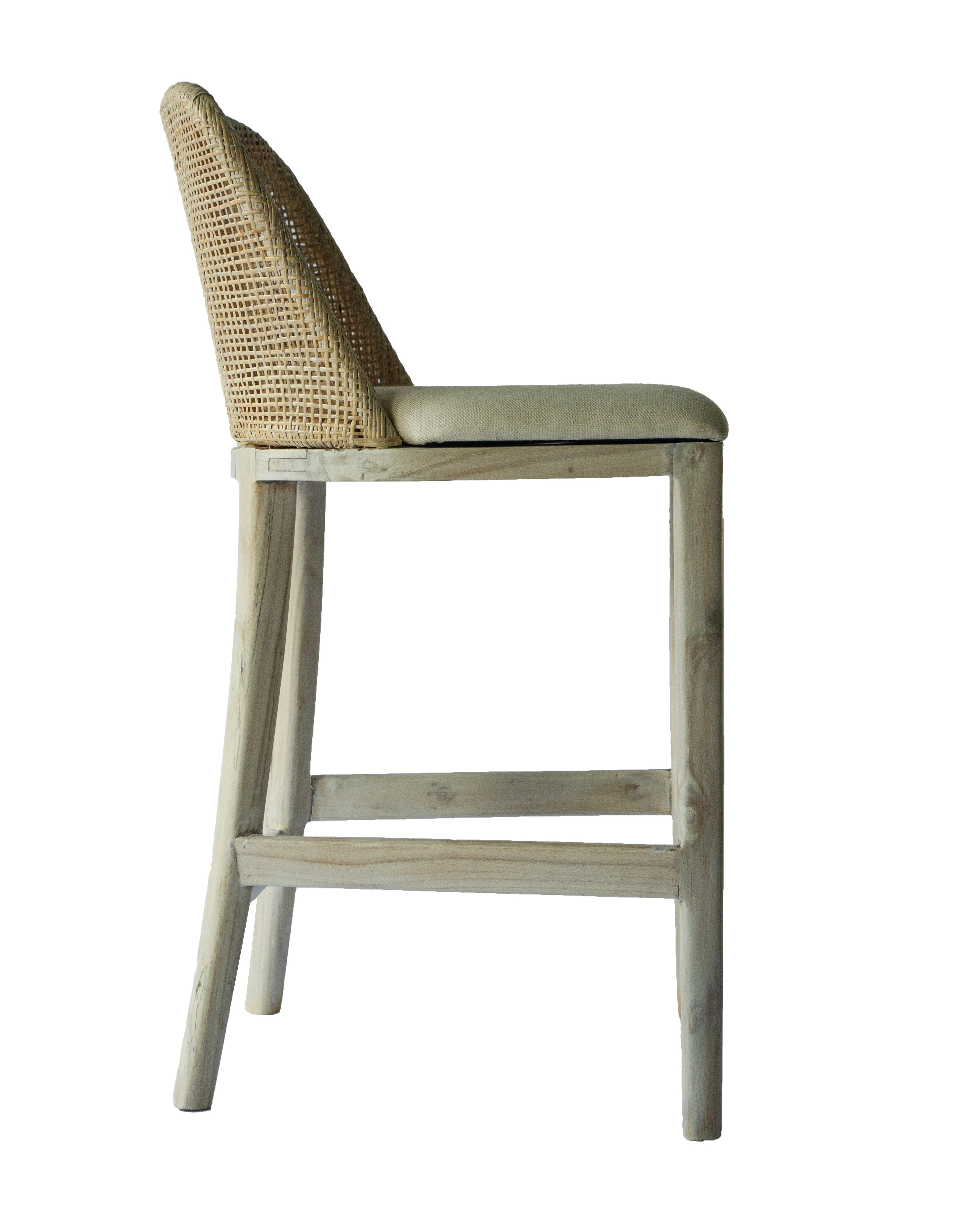 CR Tampa Timber Framed Rattan Back Fabric Seat Counter Stool