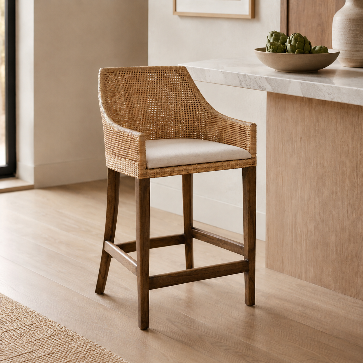 CR Tennessee Timber Frame Rattan Counter Stool