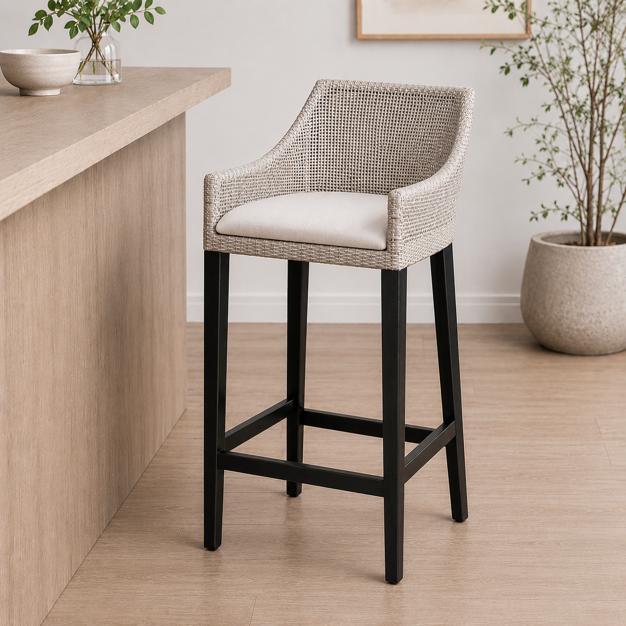CR Tennessee Timber Frame Rattan Counter Stool