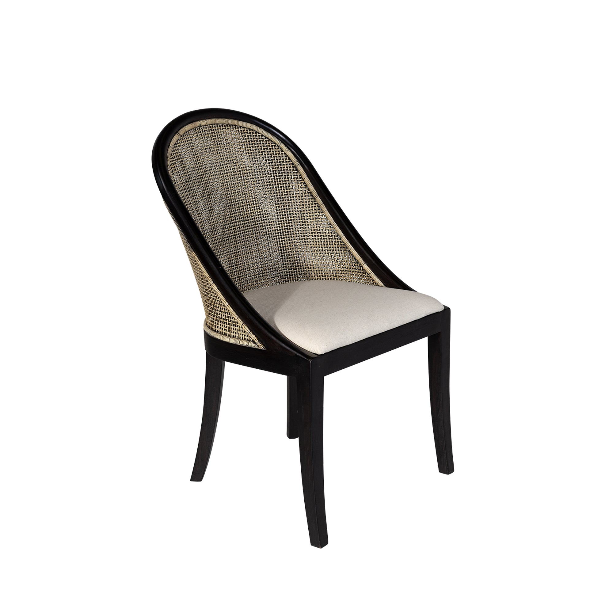 CR Alabama Timber Framed Rattan Back Fabric Seat Dining Chair