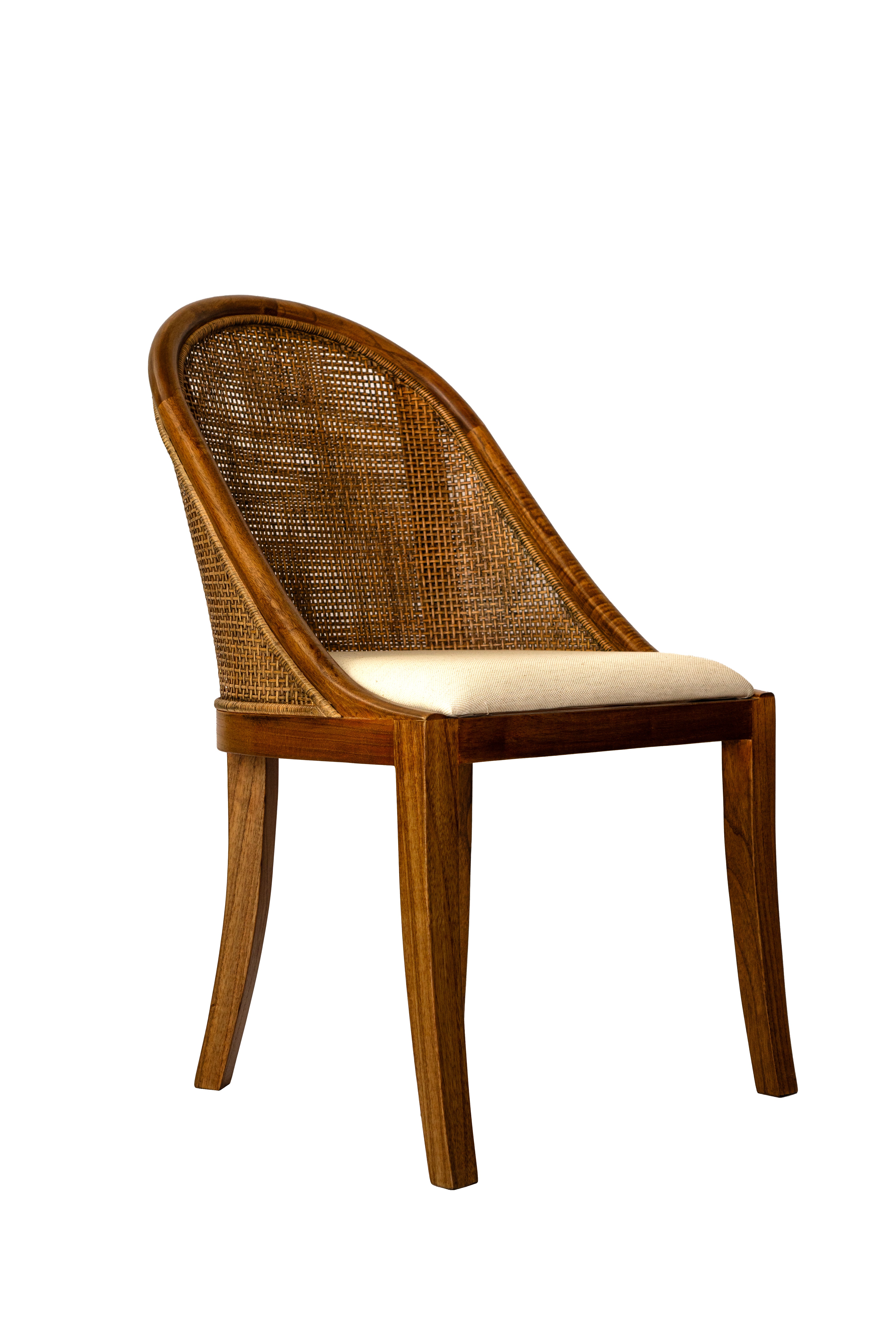 CR Alabama Timber Framed Rattan Back Fabric Seat Dining Chair