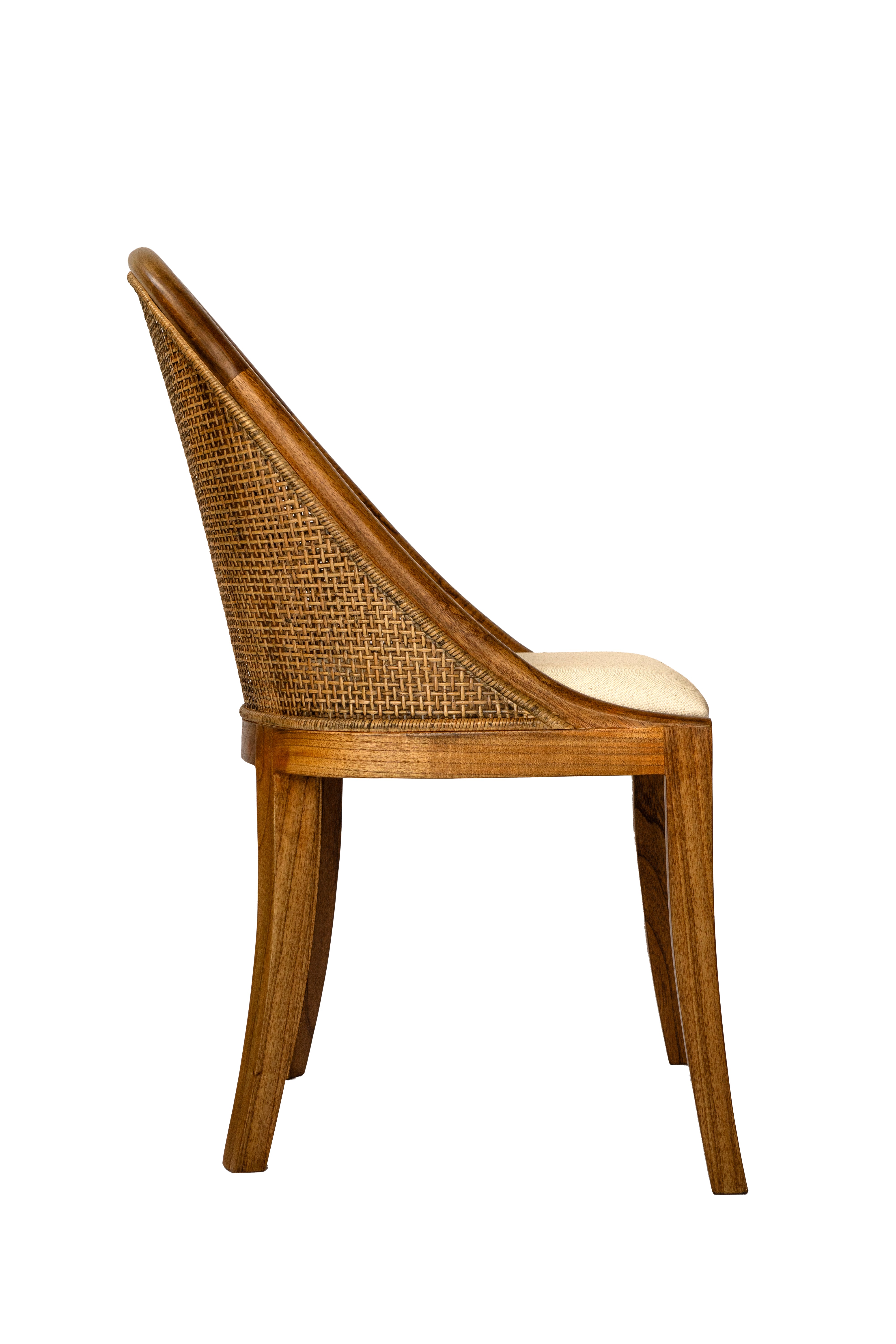 CR Alabama Timber Framed Rattan Back Fabric Seat Dining Chair