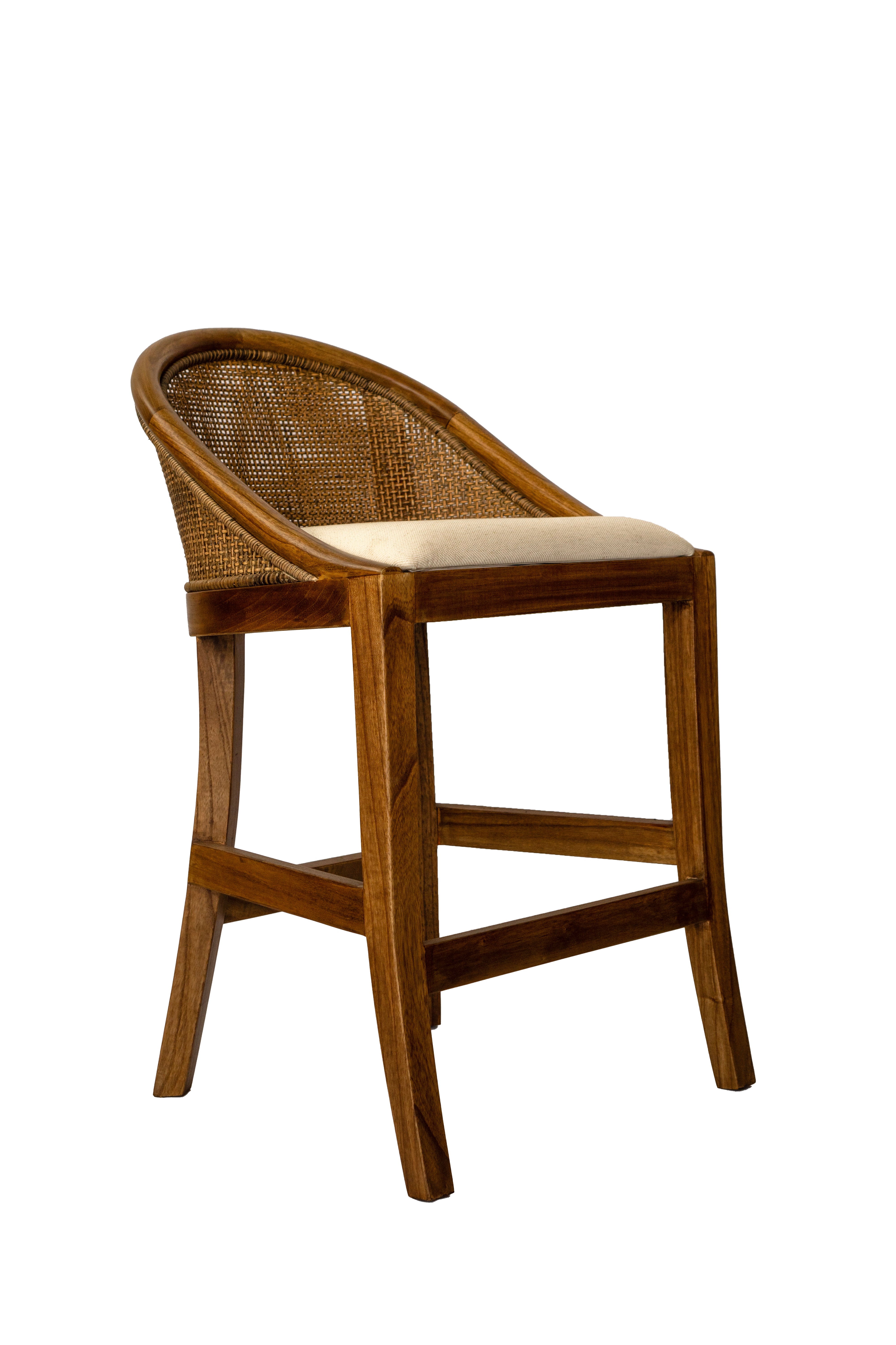 CR Alabama Timber Framed Rattan Back Fabric Seat Counter Stool