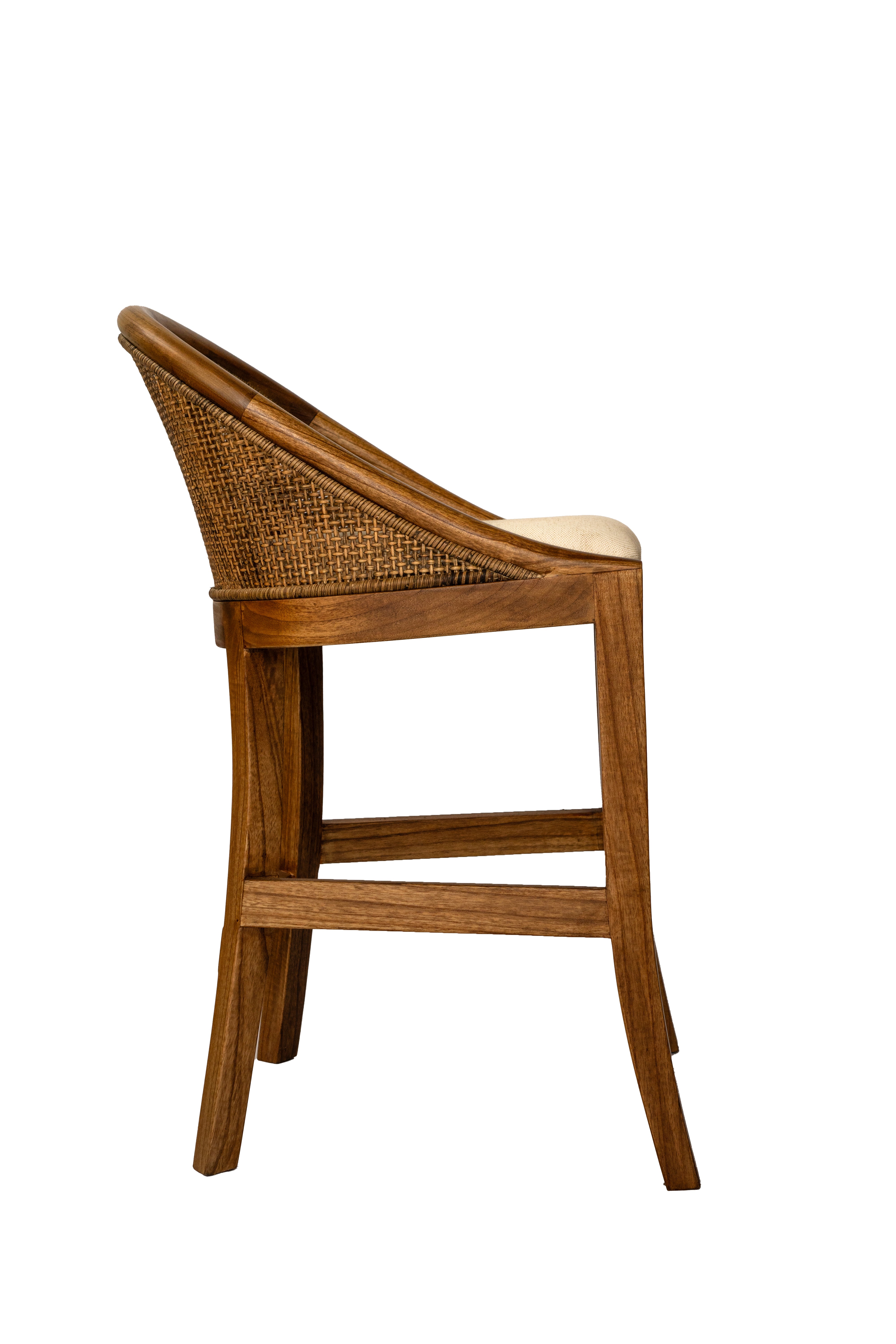 CR Alabama Timber Framed Rattan Back Fabric Seat Counter Stool