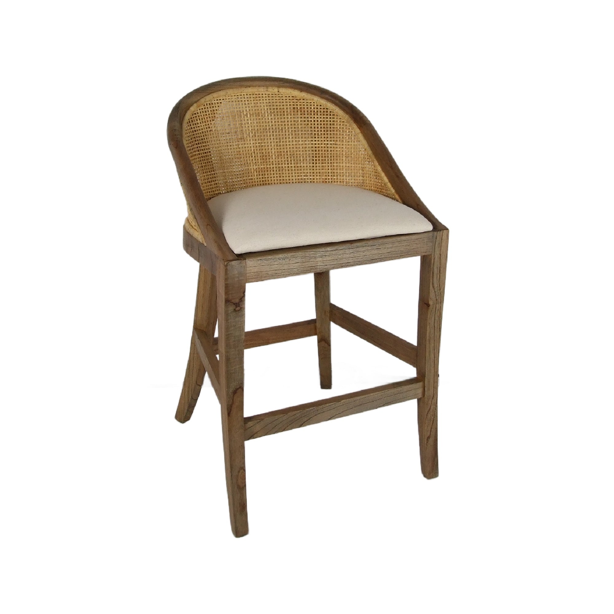 CR Alabama Timber Framed Rattan Back Fabric Seat Counter Stool