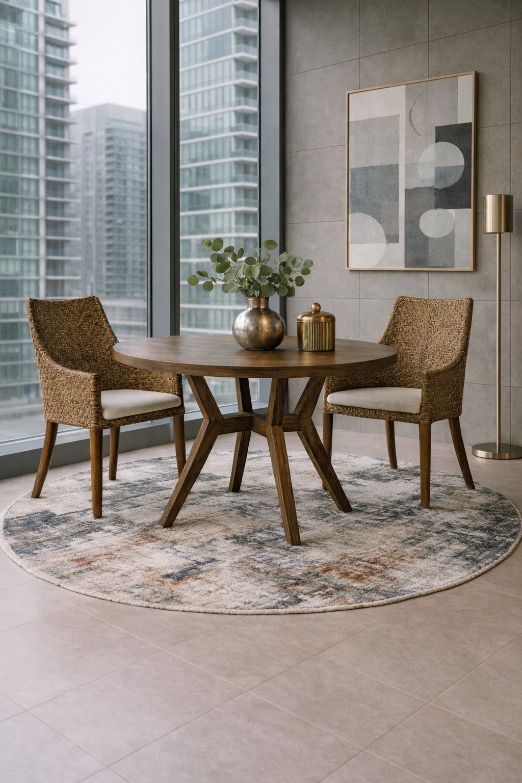 CR Georgia Timber Framed Rattan Back Fabric Seat Dining Chair