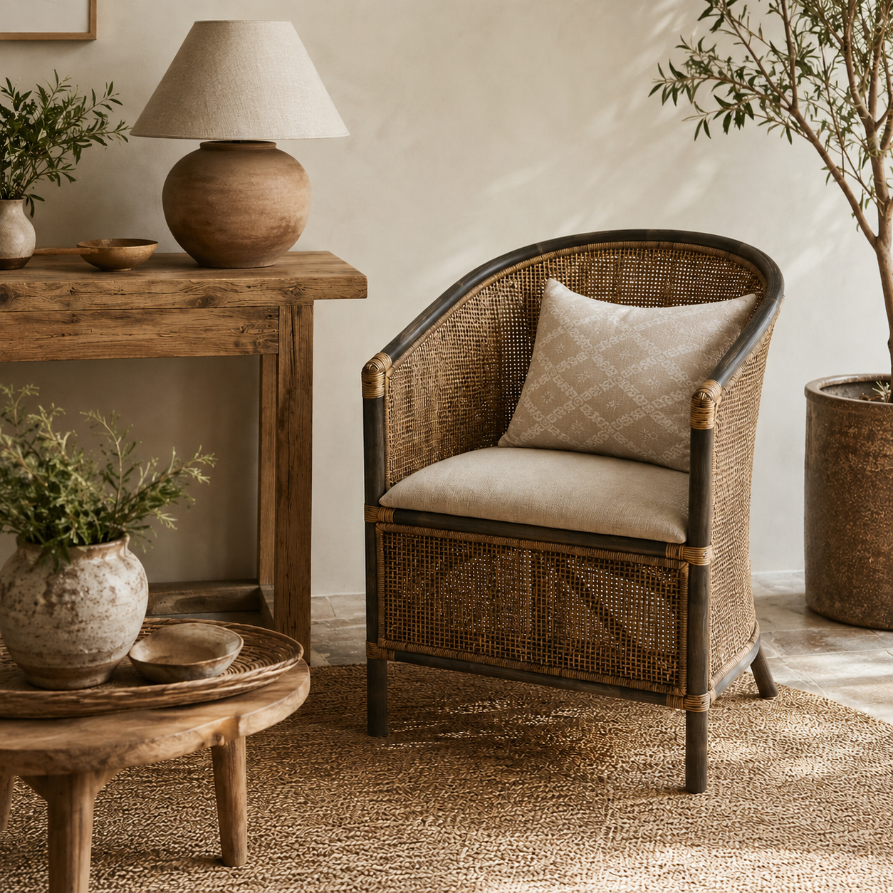 CR Havana Natural Rattan Tub Chair with Cushion
