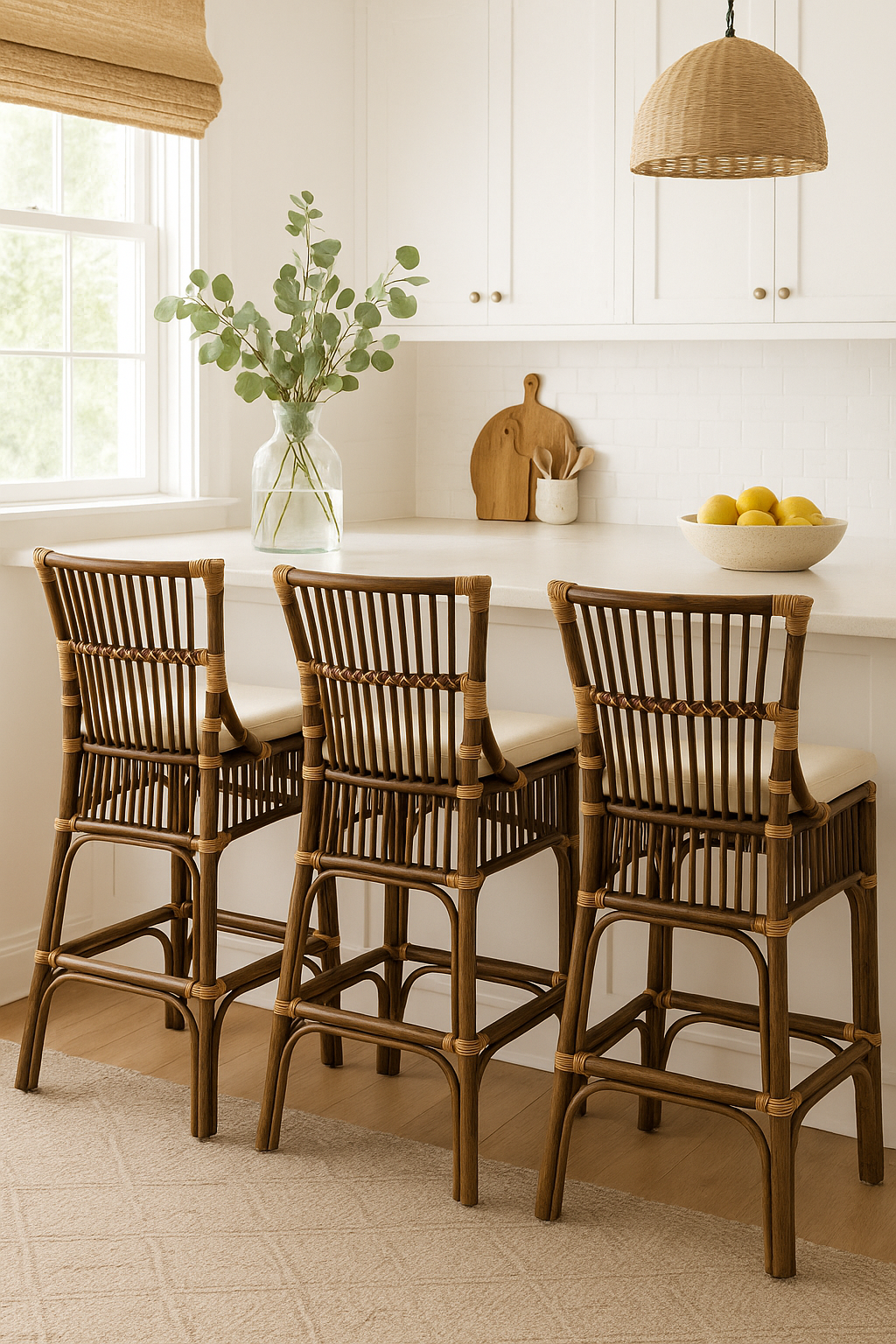 CR Roma Natural Rattan Fabric Seat Counter Stool