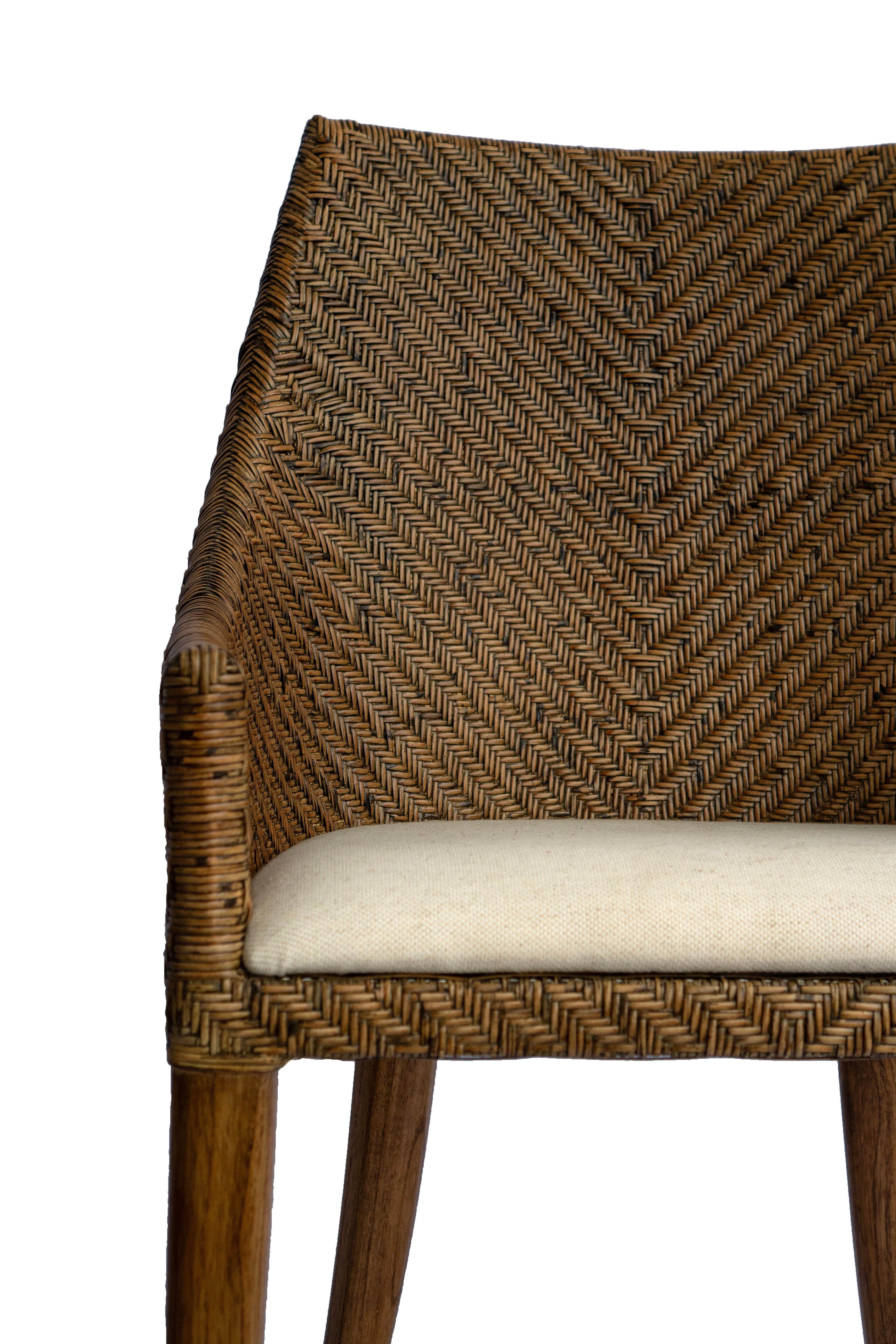 CR Georgia Timber Framed Rattan Back Fabric Seat Dining Chair
