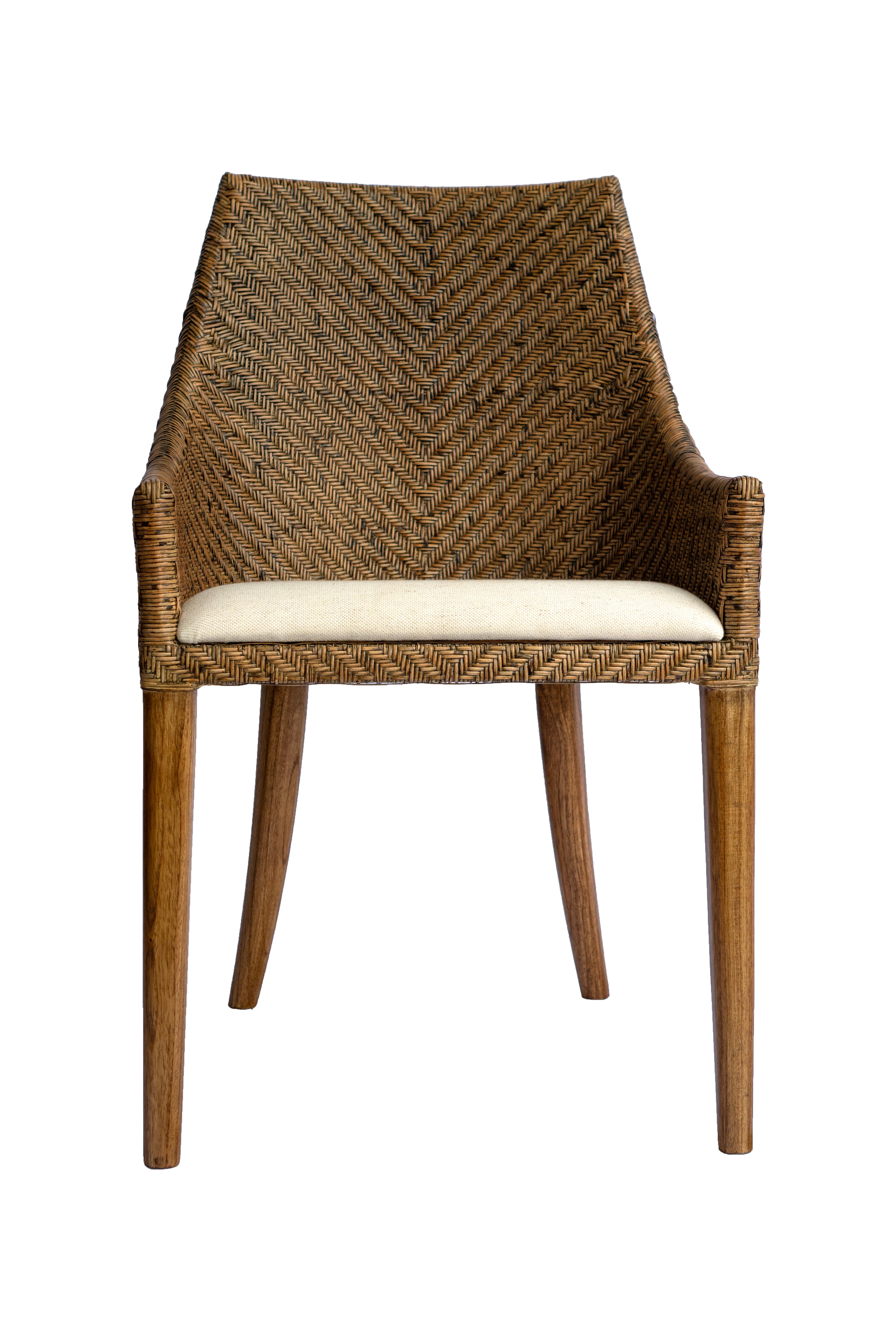 CR Georgia Timber Framed Rattan Back Fabric Seat Dining Chair