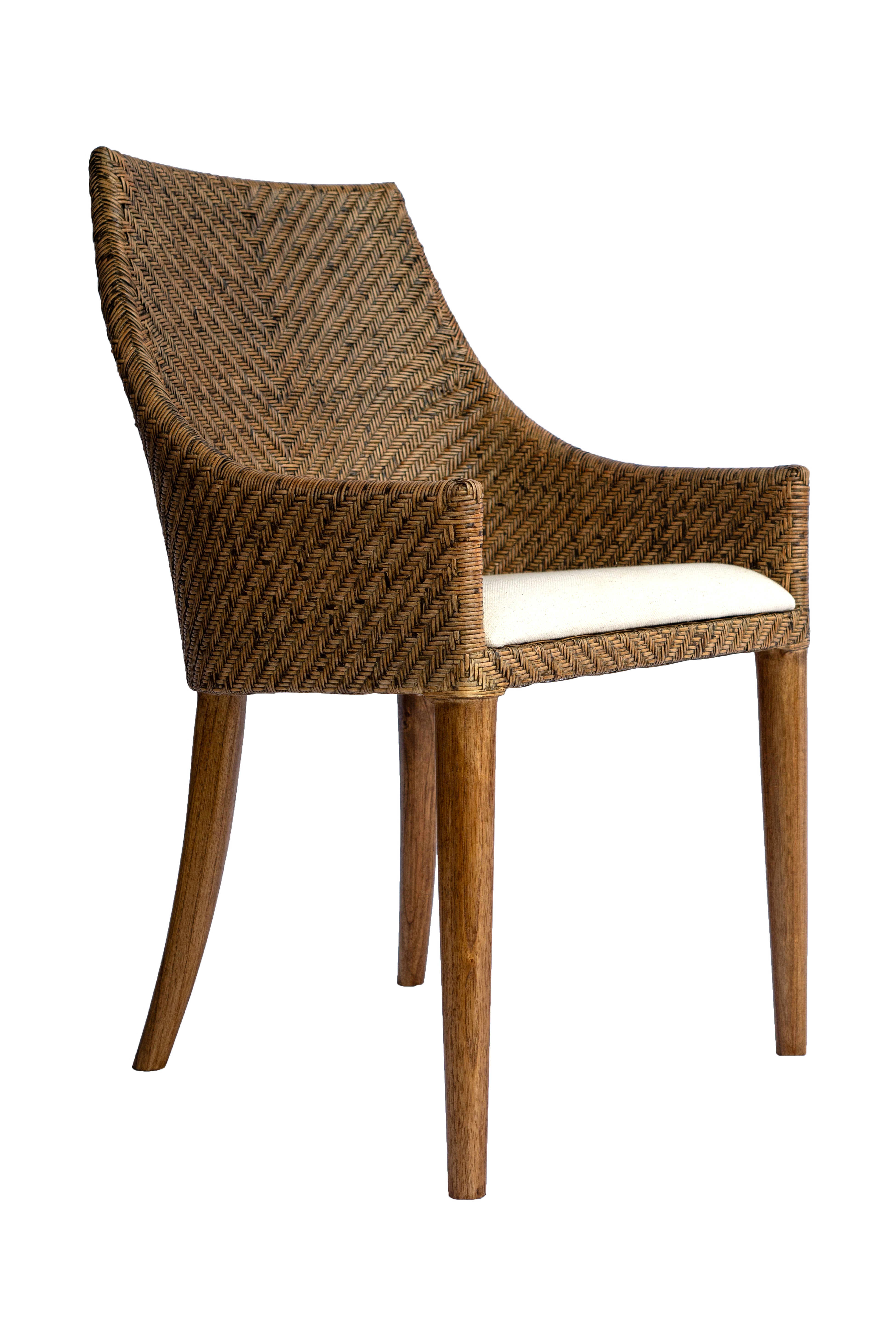 CR Georgia Timber Framed Rattan Back Fabric Seat Dining Chair