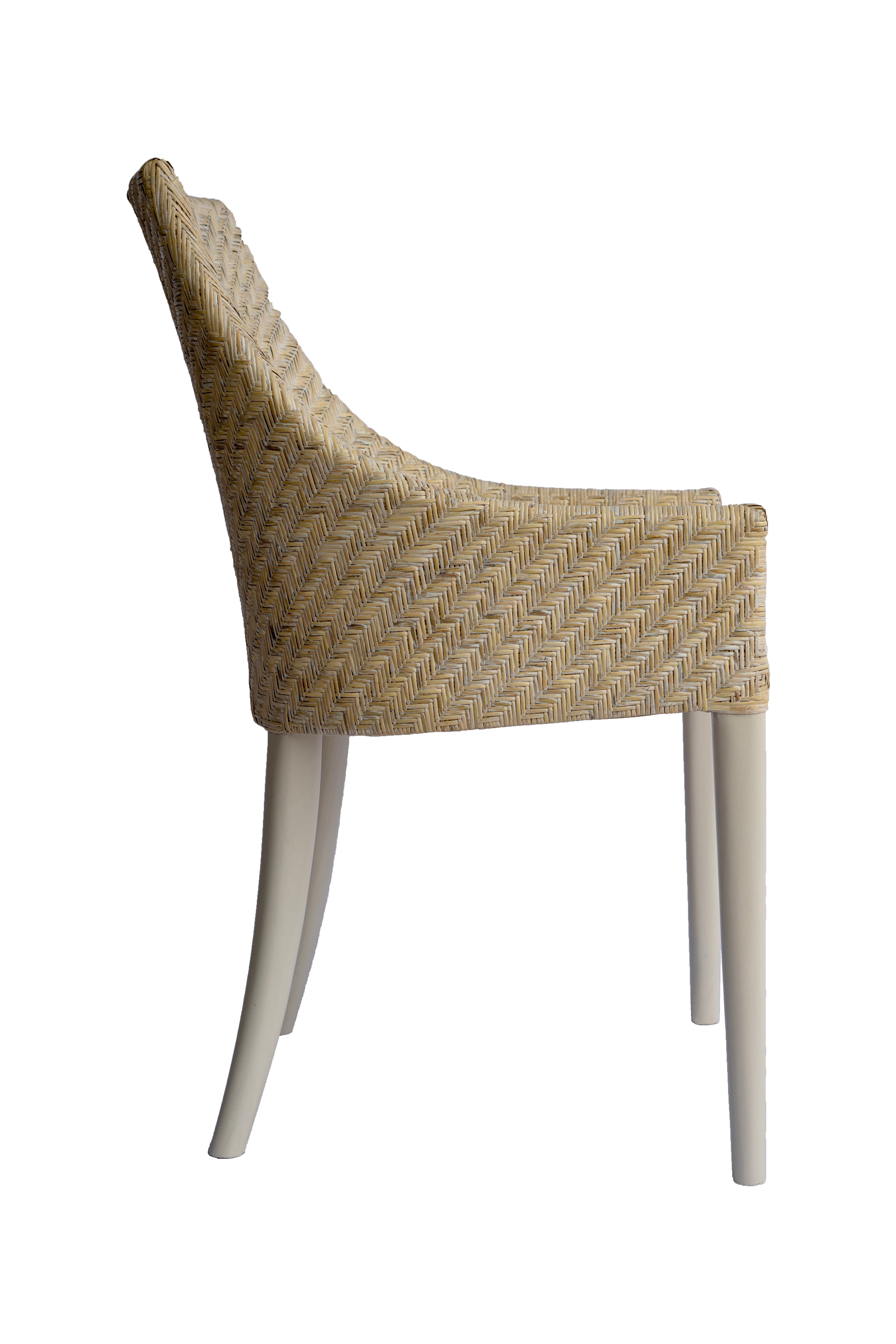 CR Georgia Timber Framed Rattan Back Fabric Seat Dining Chair