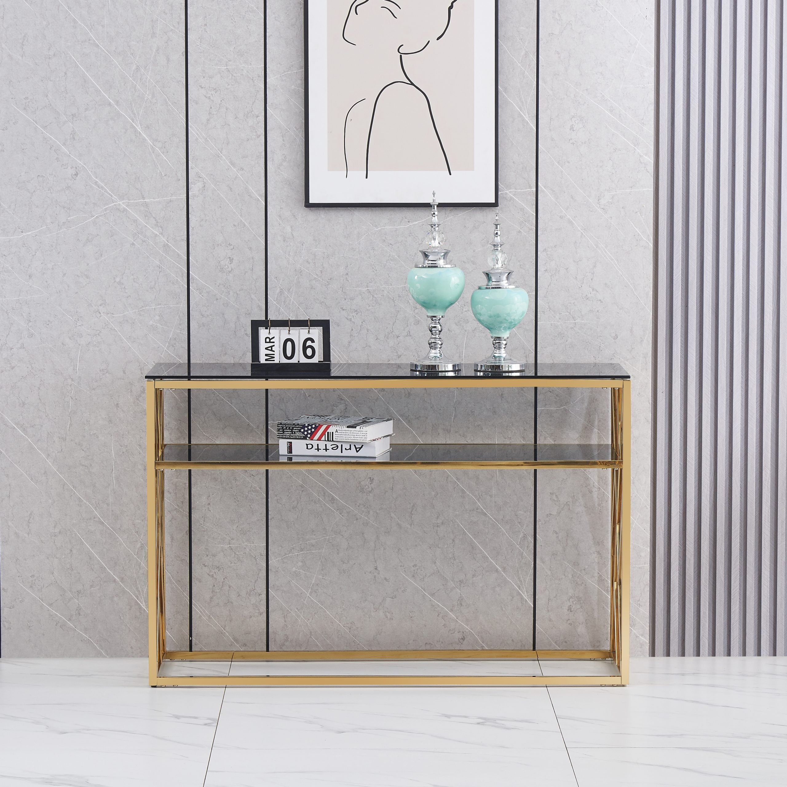 BT Gianna Gold Console/Hall Table with Shelf