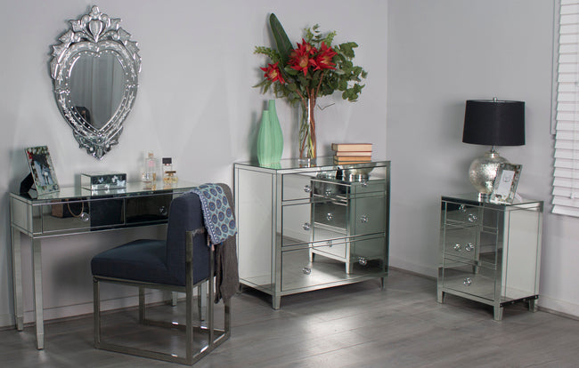 DA Glamour Mirrored 3 Drawer Bedside Table