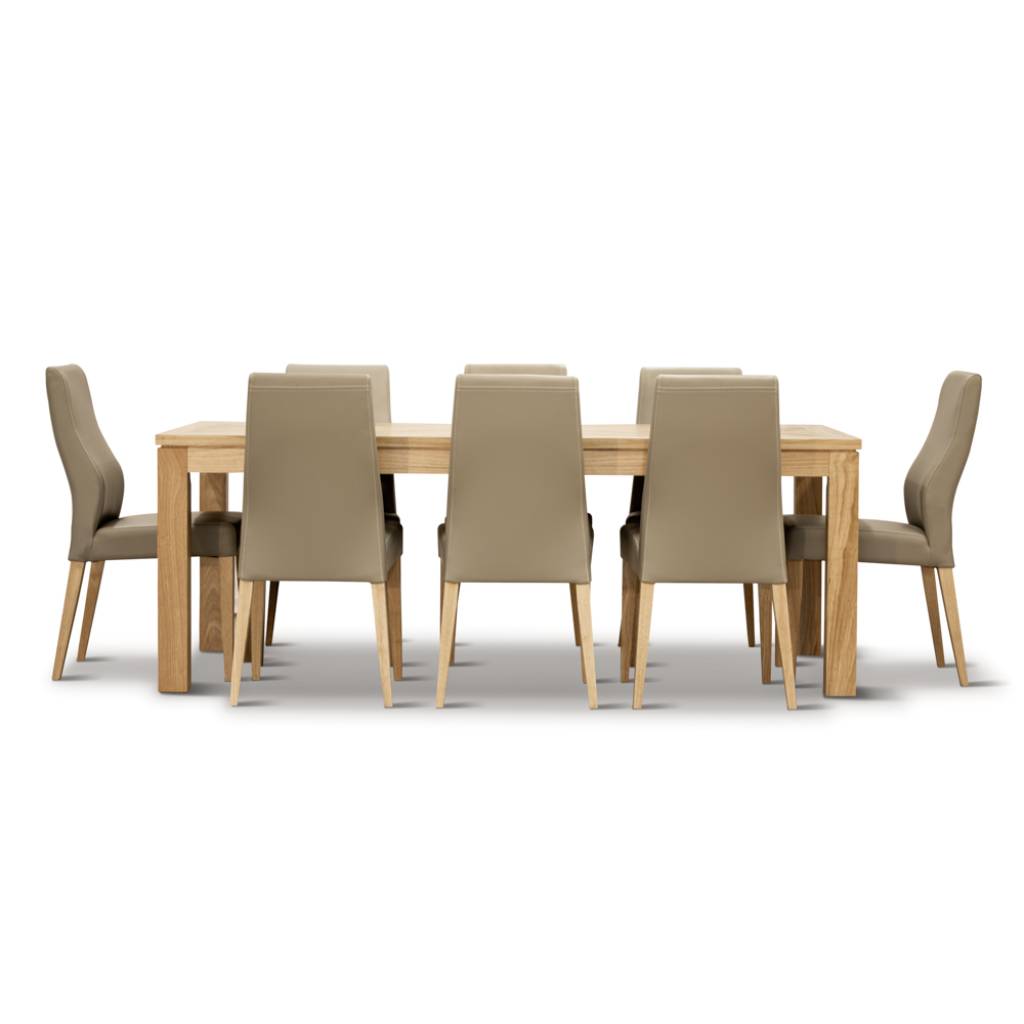 VI Highland Solid Timber Framed Dining Table & 8 PU Leather Chairs Set