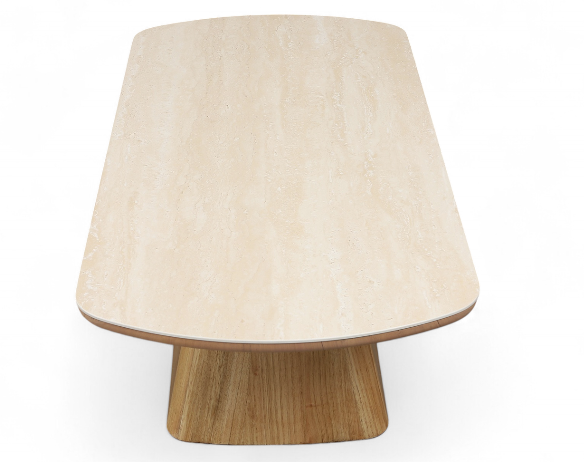 MD Elegant Solid Timber Base Natural Stone Top Coffee Table