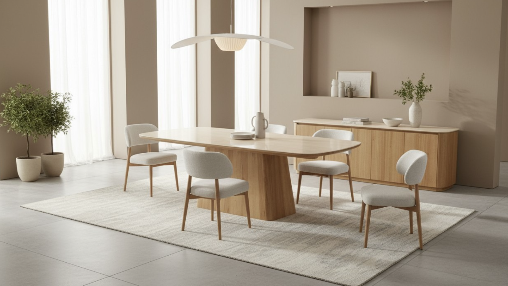 MD Elegant Solid Timber Base Natural Stone Top 2.1 Meter Dining Table