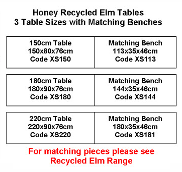 MF Honey Recycled Elm Timber Dining Table