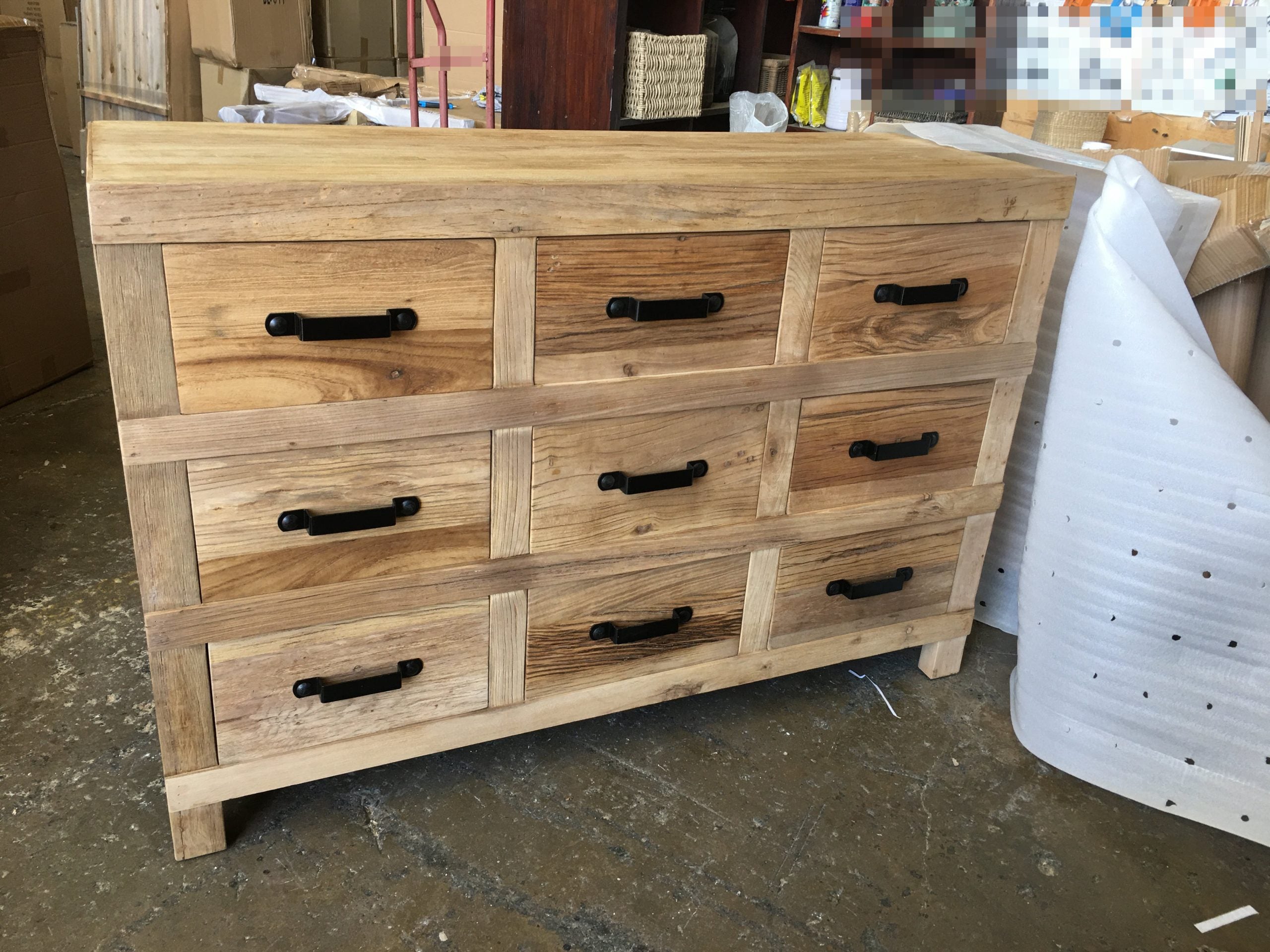 MF Industrial Iron Solid Timber 9 Drawer Sideboard