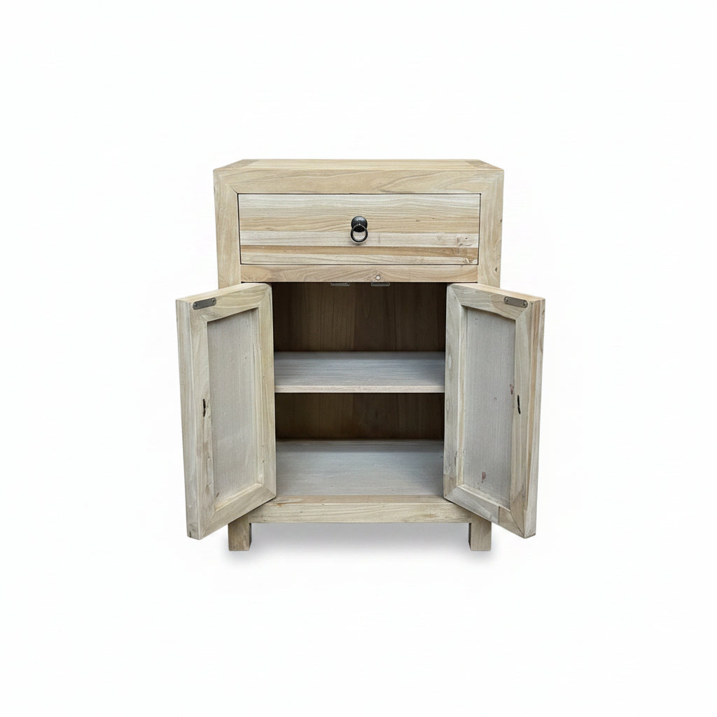 MF Solid Timber 1 Drawer 2 Doors Bedside Cabinet