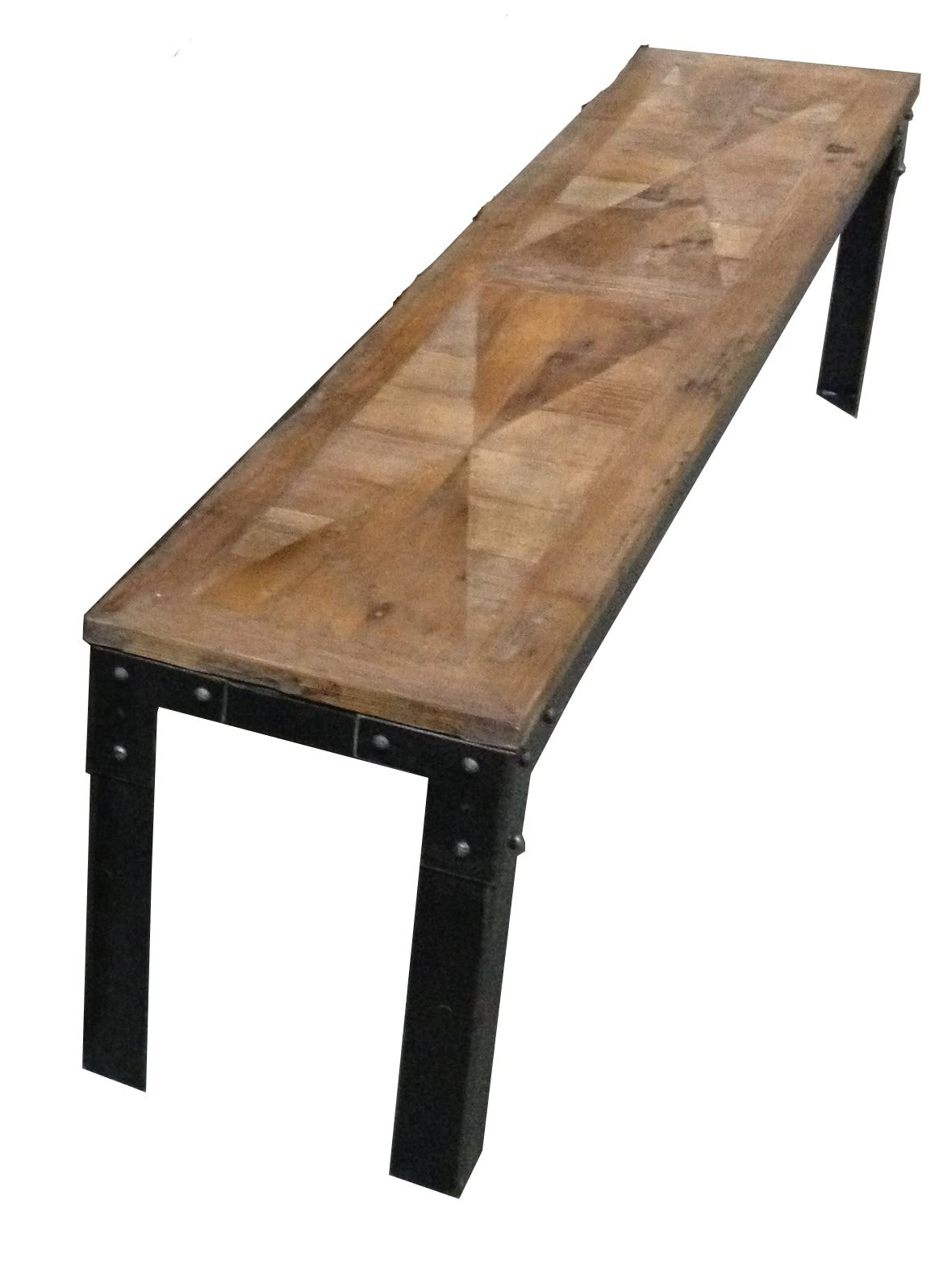 MF Wrought Iron Base Recycled Timber Parquetry Top Benches