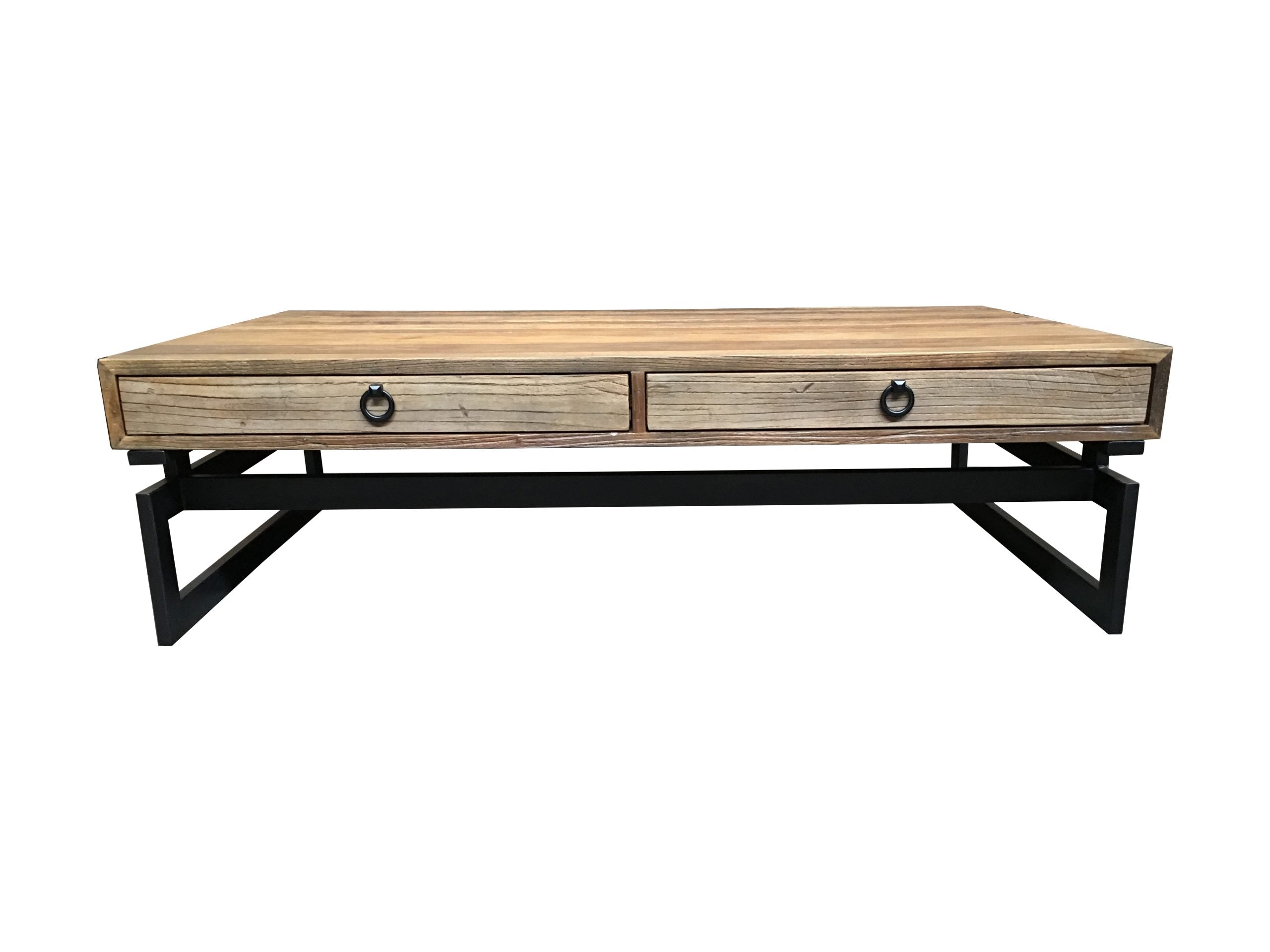 MF Torano Recycled Timber Top Metal Base 2 Drawer Coffee Table