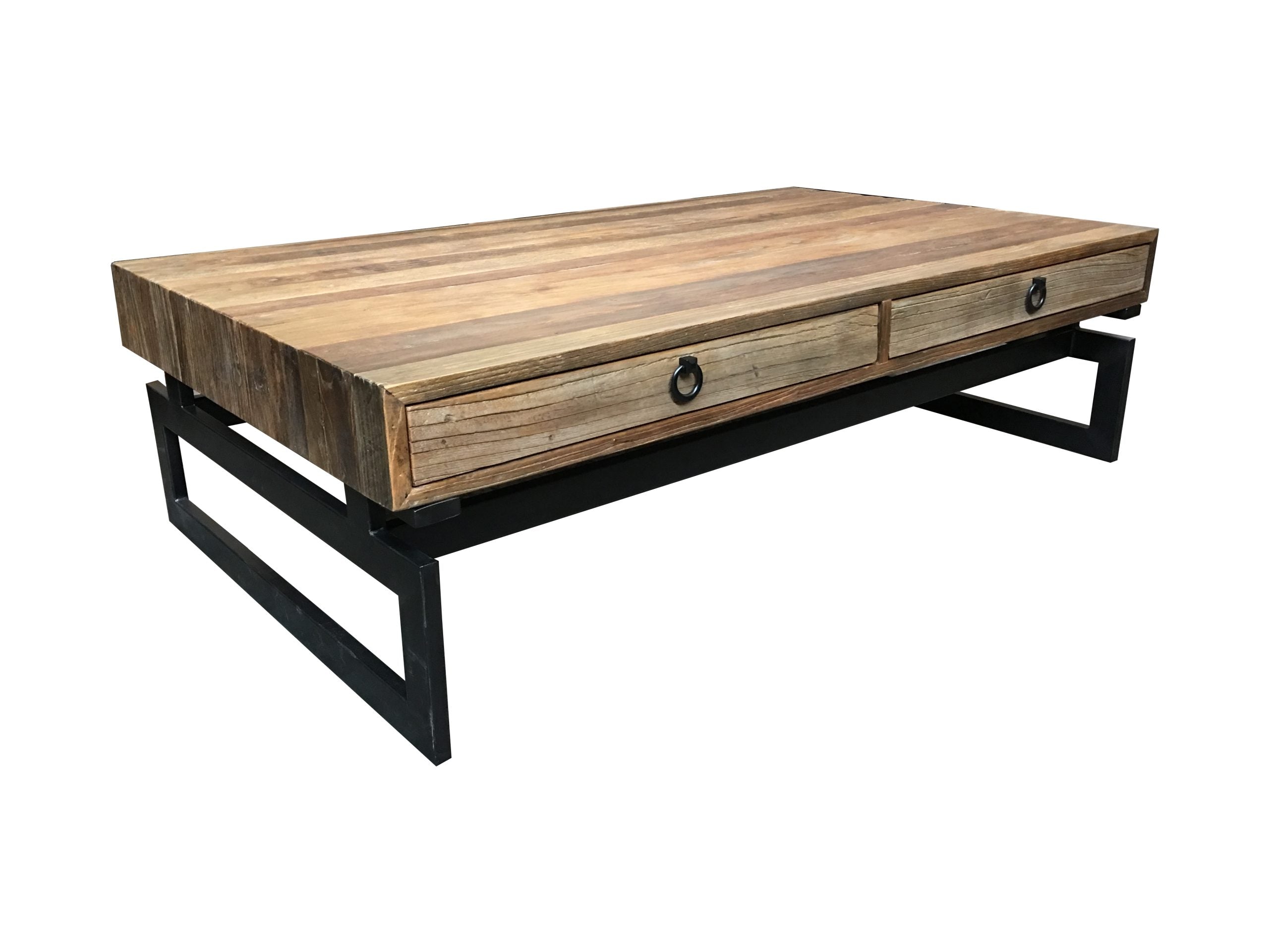 MF Torano Recycled Timber Top Metal Base 2 Drawer Coffee Table