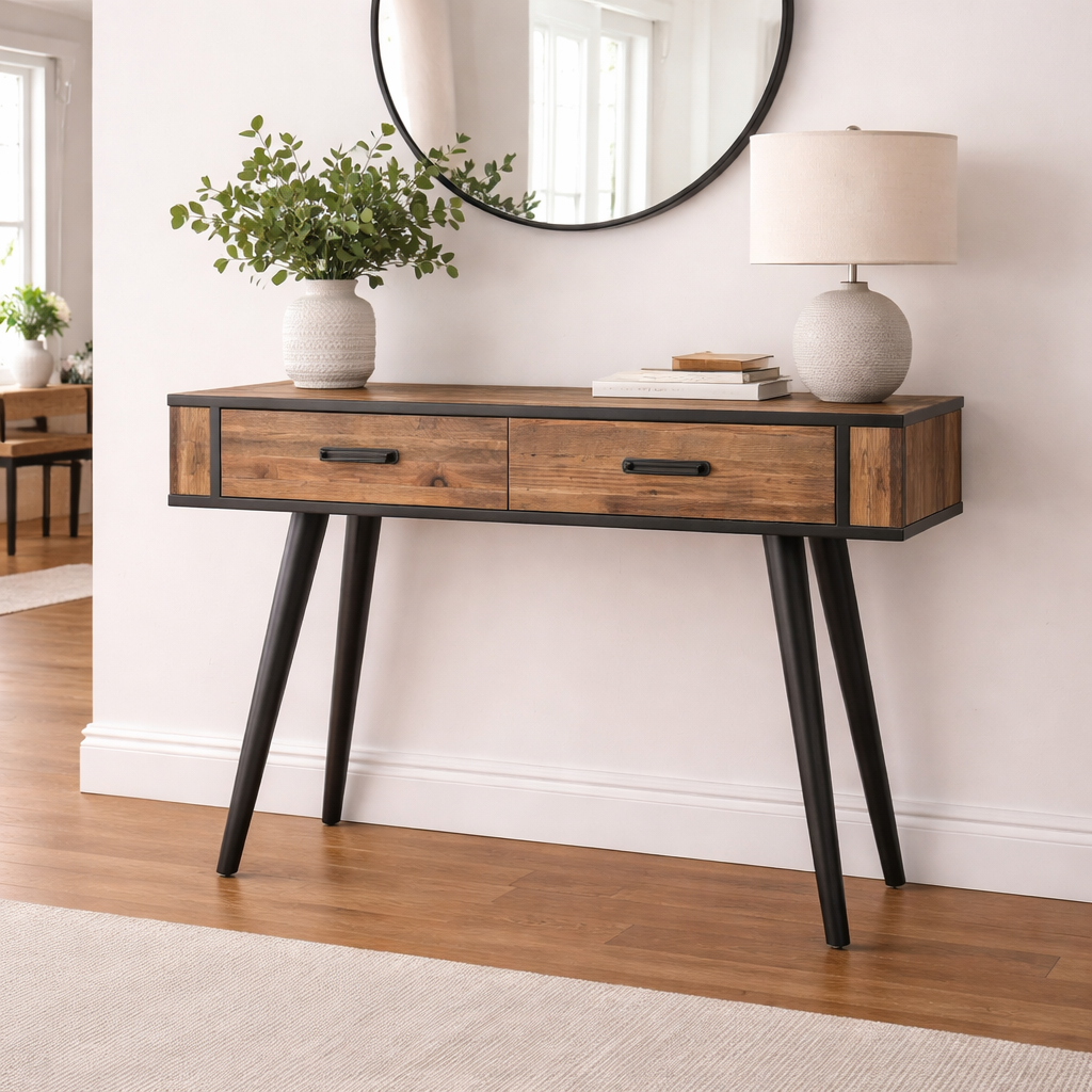 MF Rio Recycled Timber Metal Legs 2 Drawer Hall Table