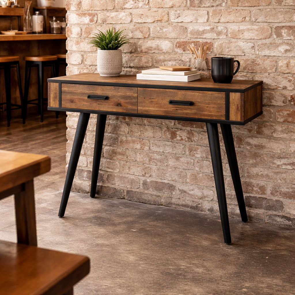 MF Rio Recycled Timber Metal Legs 2 Drawer Hall Table