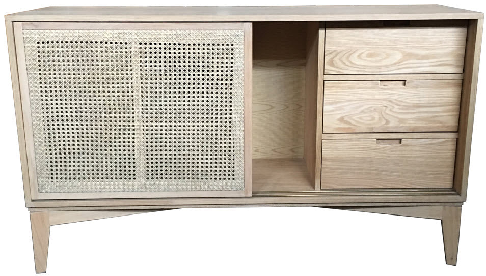 MF Bahamas Solid Oak Timber Rattan Sliding Door Buffet