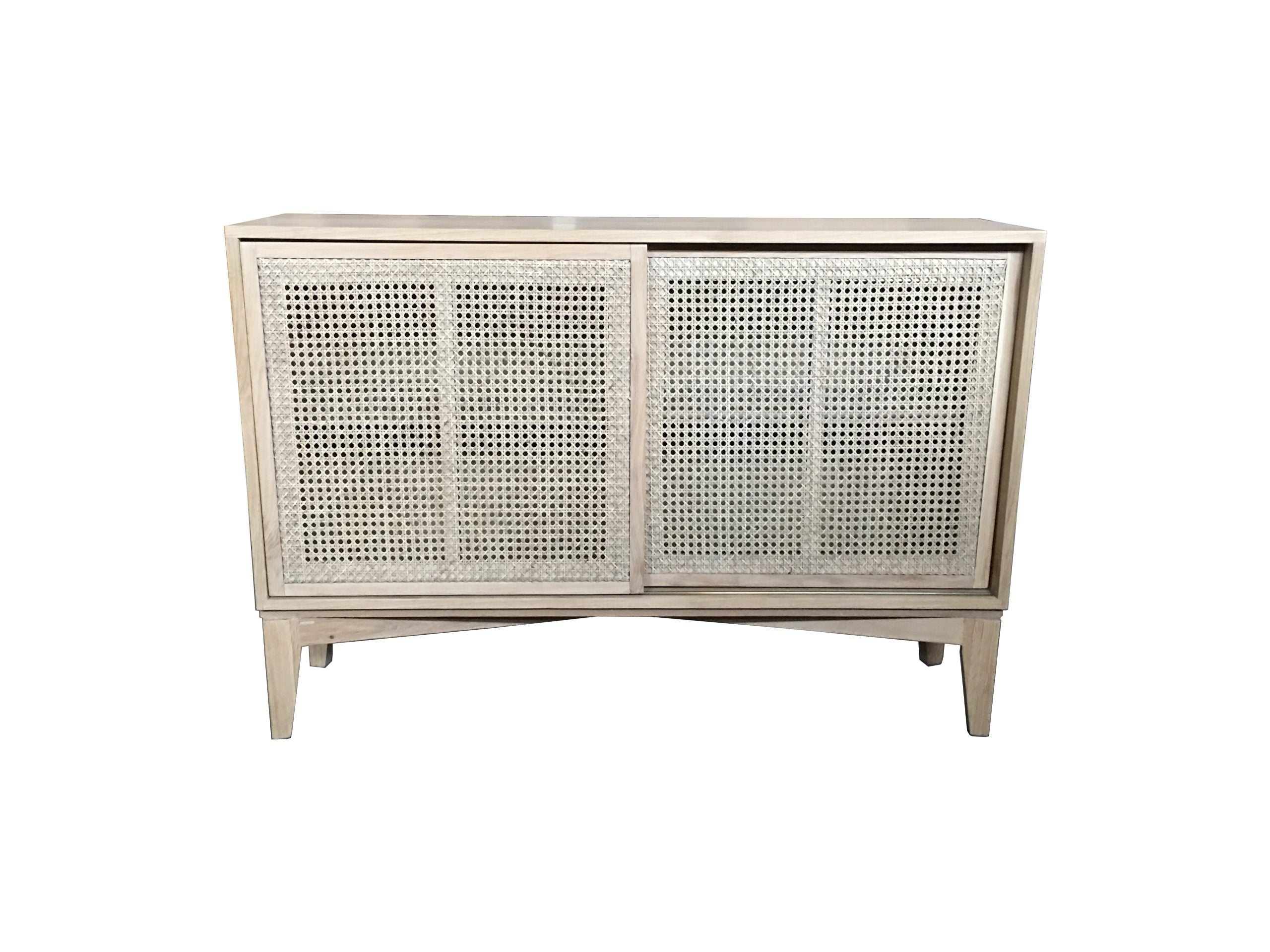 MF Bahamas Solid Oak Timber Rattan Sliding Door Cabinet