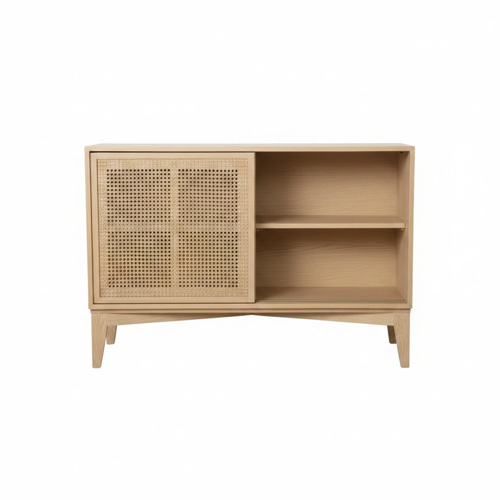 MF Bahamas Solid Oak Timber Rattan Sliding Door Cabinet