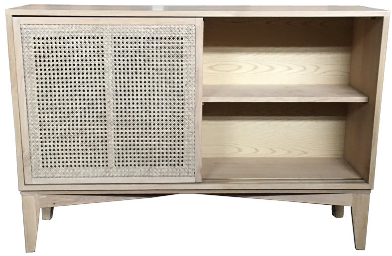 MF Bahamas Solid Oak Timber Rattan Sliding Door Cabinet
