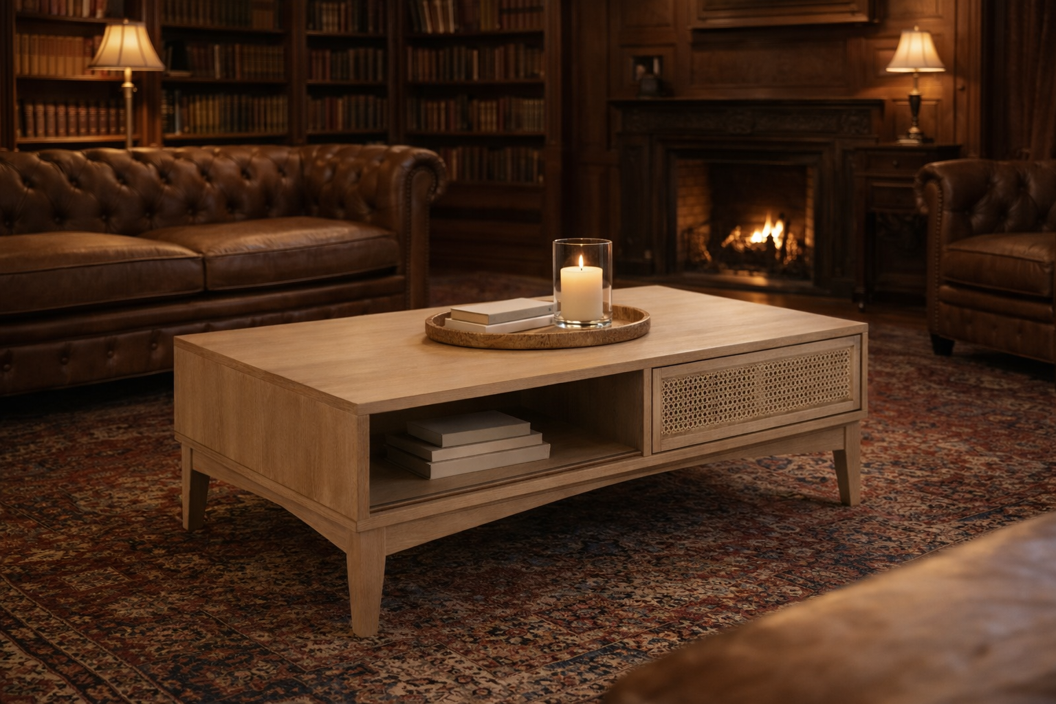 MF Bahamas Solid Oak Timber 2 Drawer Coffee Table