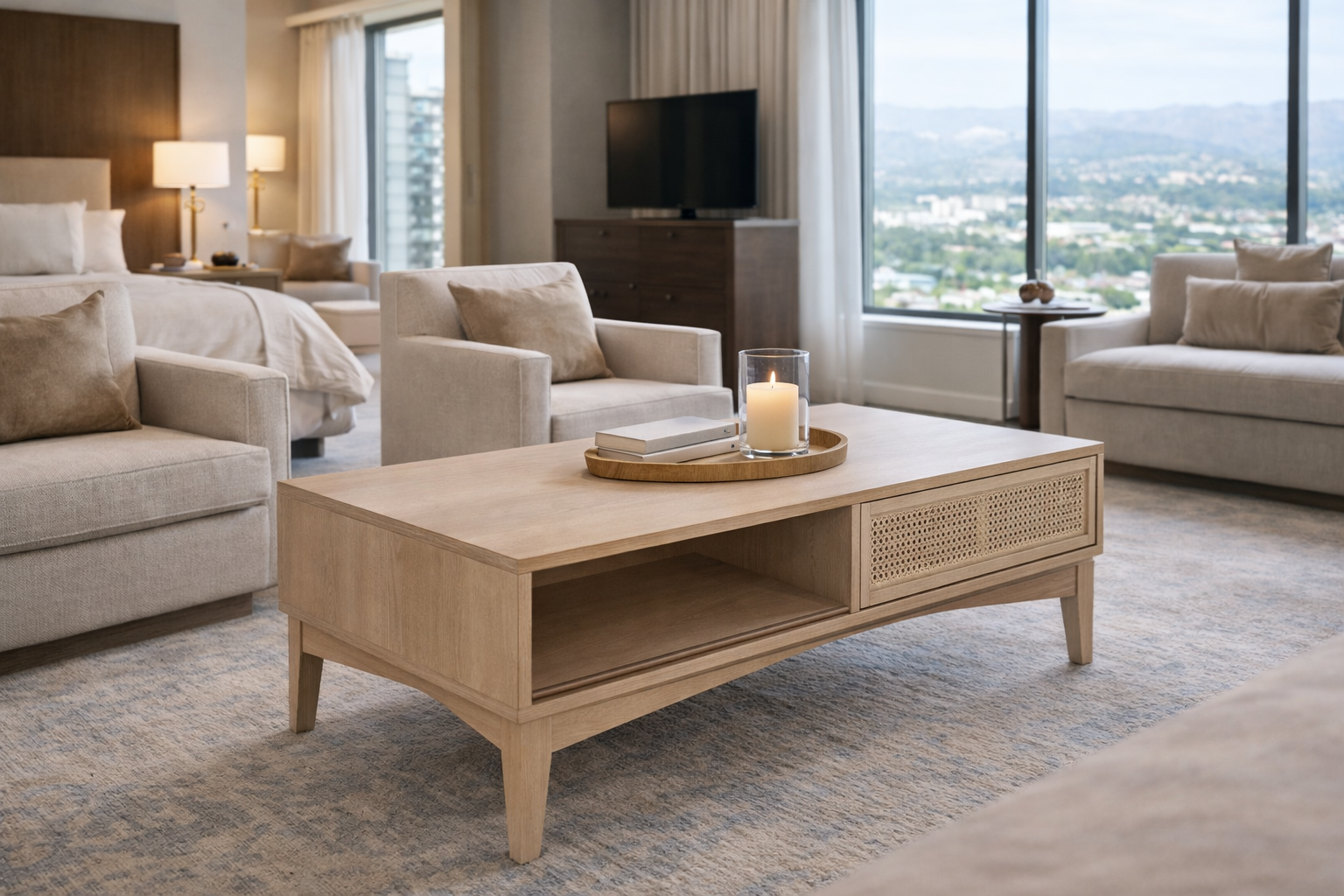 MF Bahamas Solid Oak Timber 2 Drawer Coffee Table