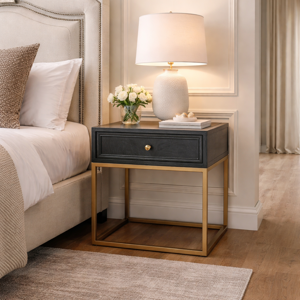 MF Tubetti Metal Leg 1 Drawer Side Table