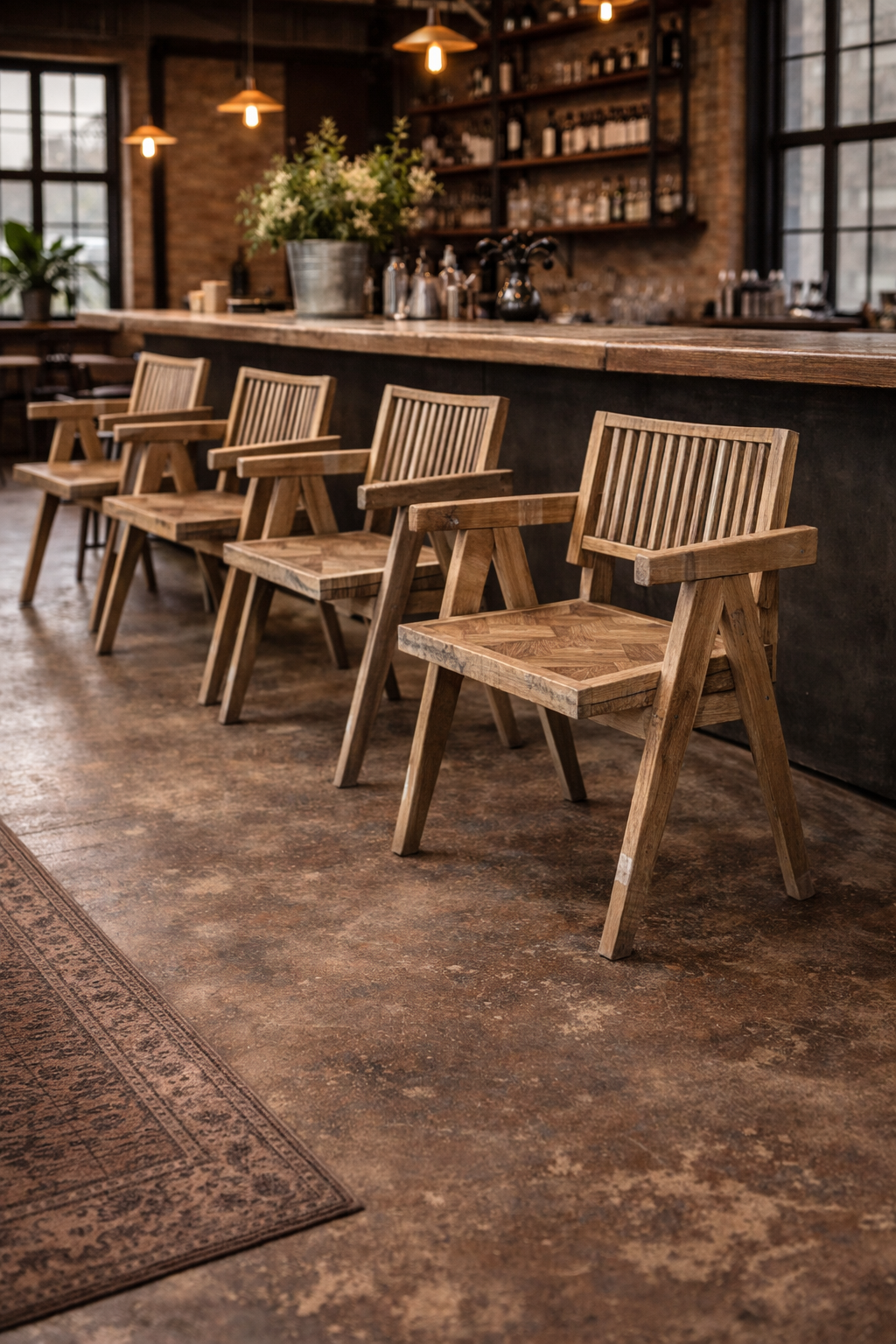 MF Morocco Carver Solid Timber Parquetry Seat Dining Chair