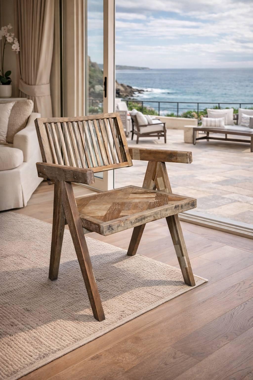 MF Morocco Carver Solid Timber Parquetry Seat Dining Chair