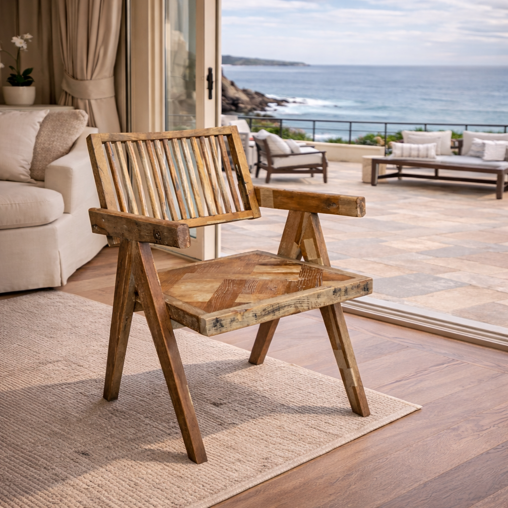MF Morocco Carver Solid Timber Parquetry Seat Dining Chair