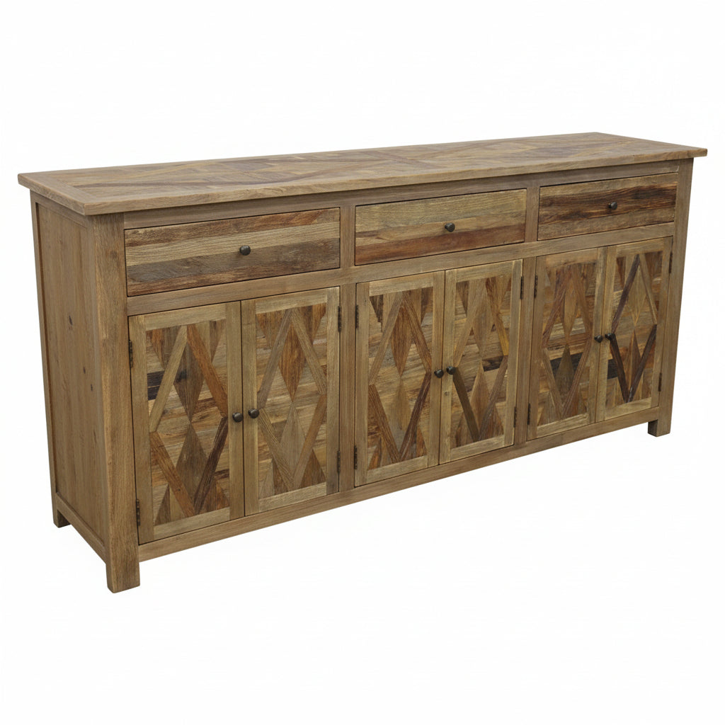 MF Parco Solid Timber Parquetry Pattern 3 Drawer 6 Door Buffet